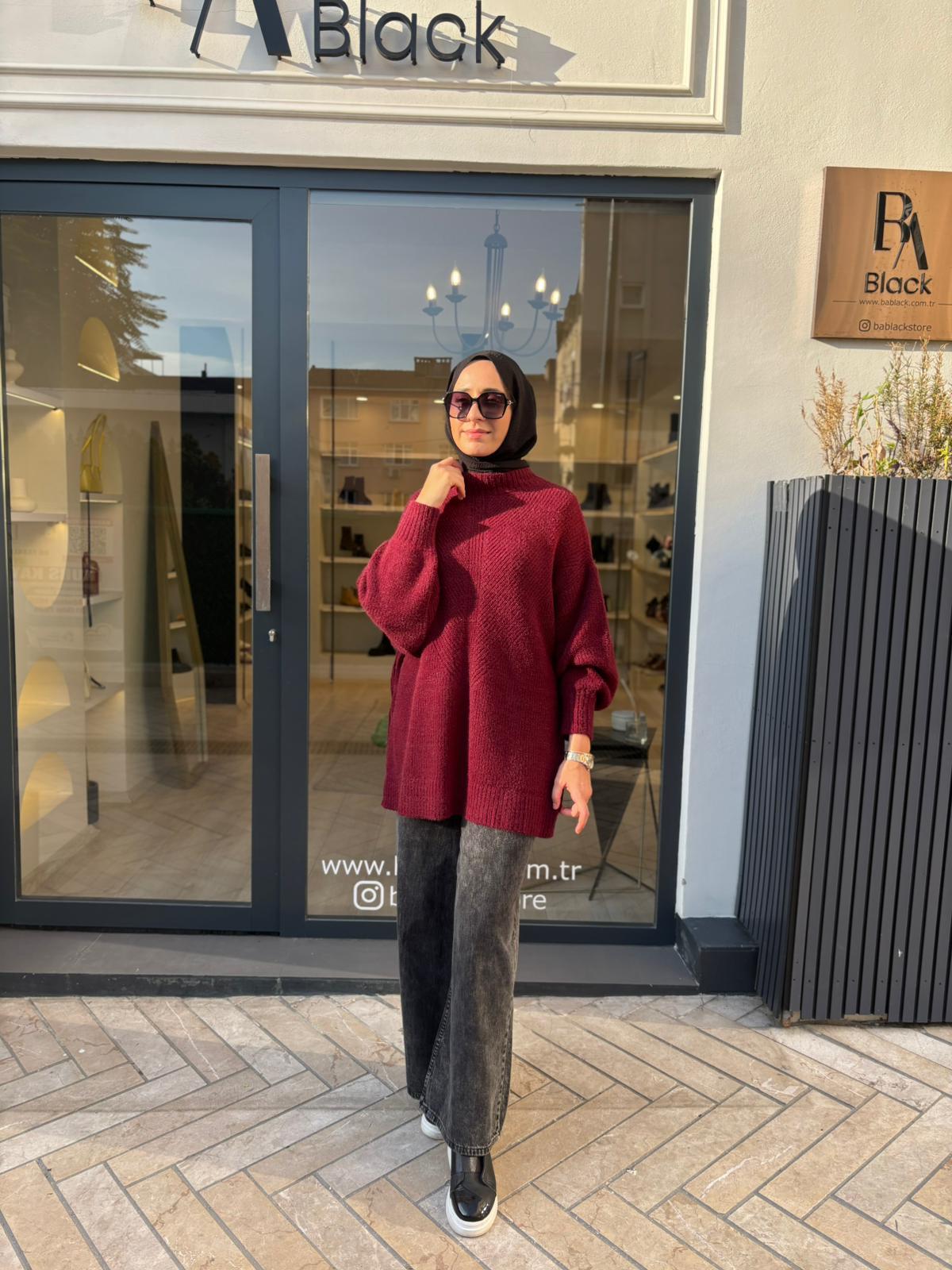 26FW217 Triko Kadın Kazak Bordo