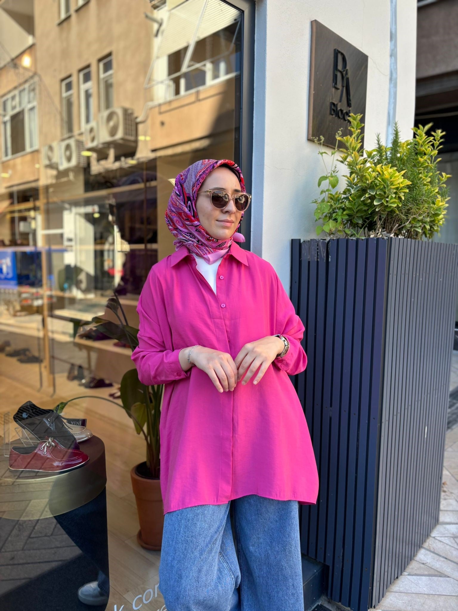 26SS233 Yarasa Kol Kadın Gömlek Pembe