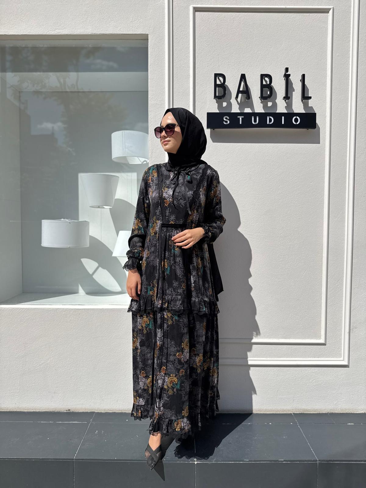 38805 Desenli Kadın Elbise BASKILI JAKAR