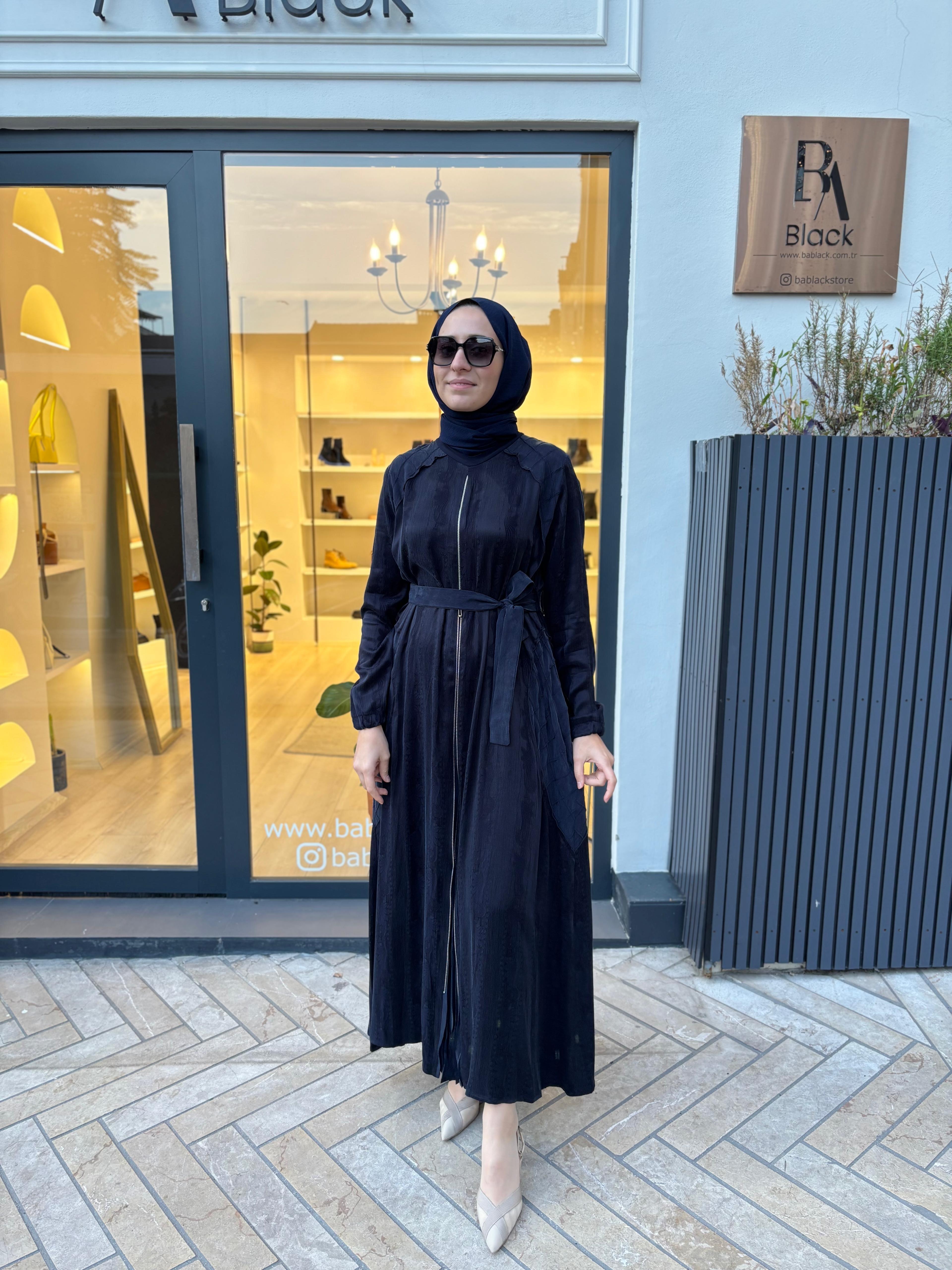 38835 Fermuar Detay Kadın Elbise Lacivert