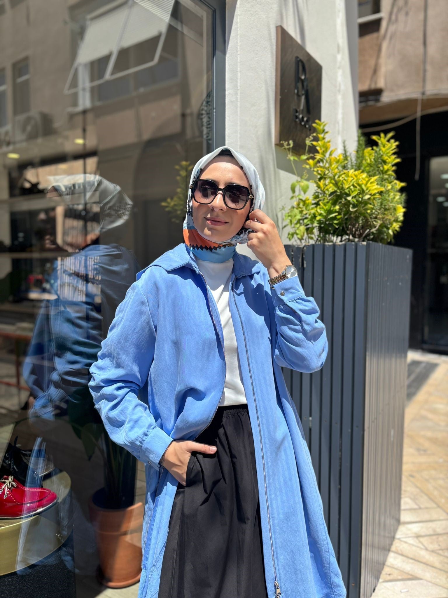 39406 Kapüşonlu Kadın Kap Mavi