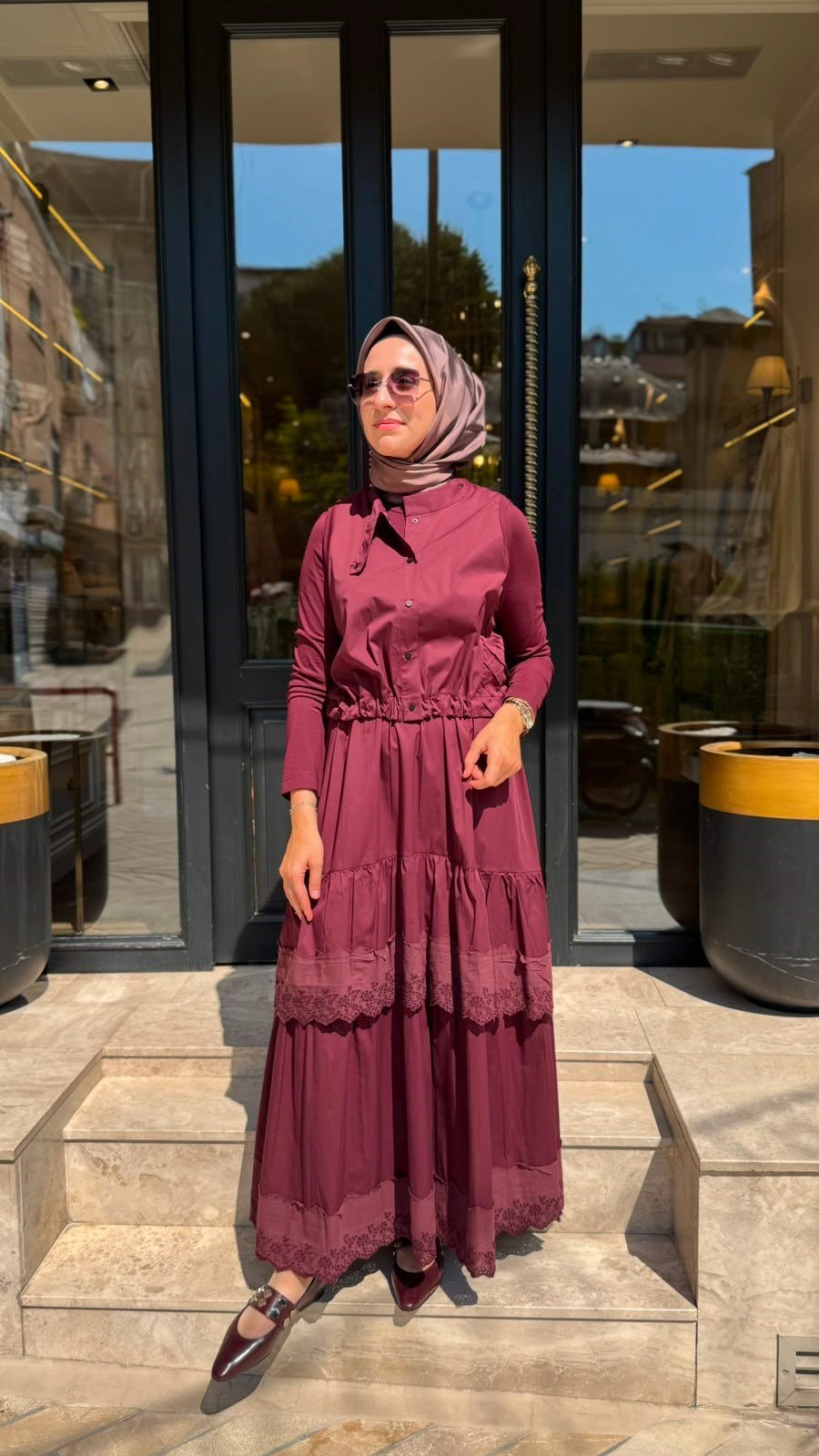 39834 Yelekli Kadın Elbise Bordo