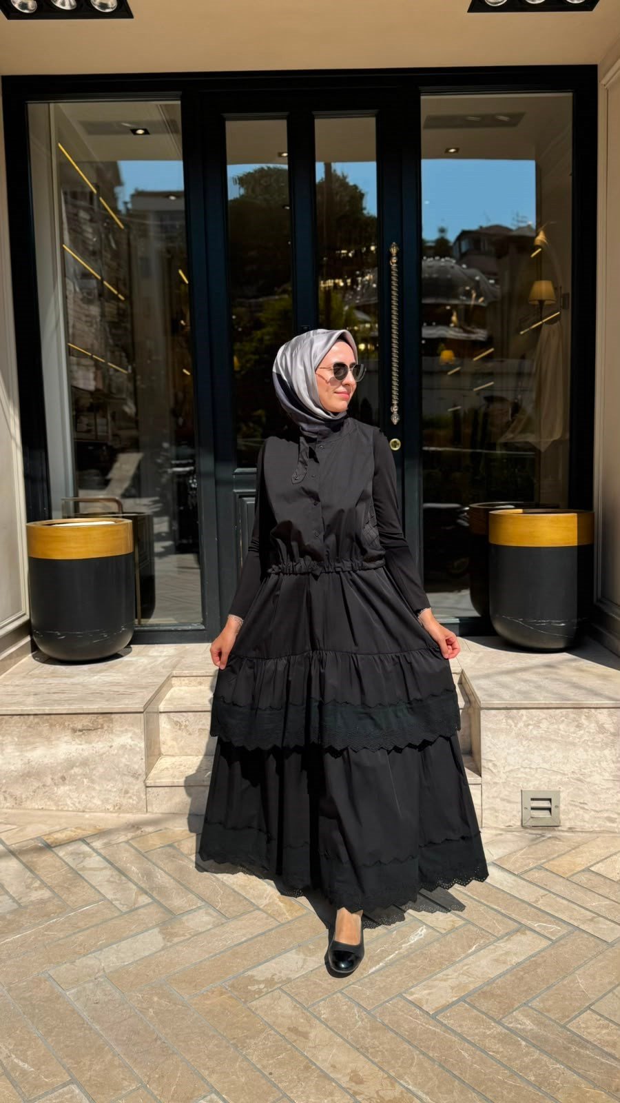39834 Yelekli Kadın Elbise Siyah