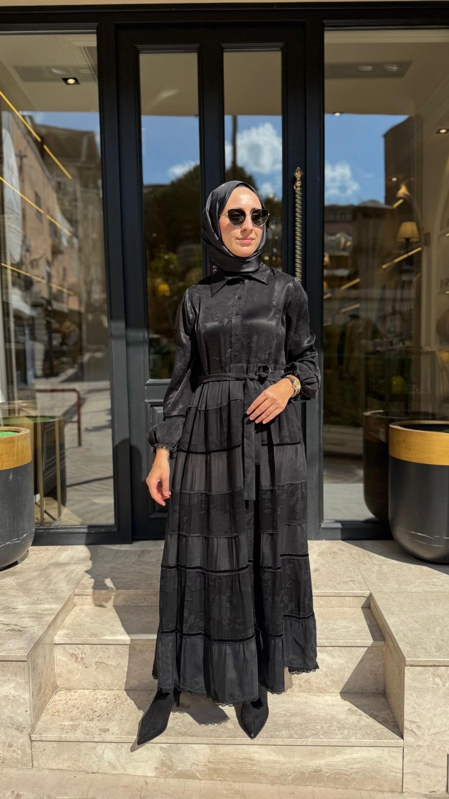 40823 Desenli Kadın Elbise Siyah