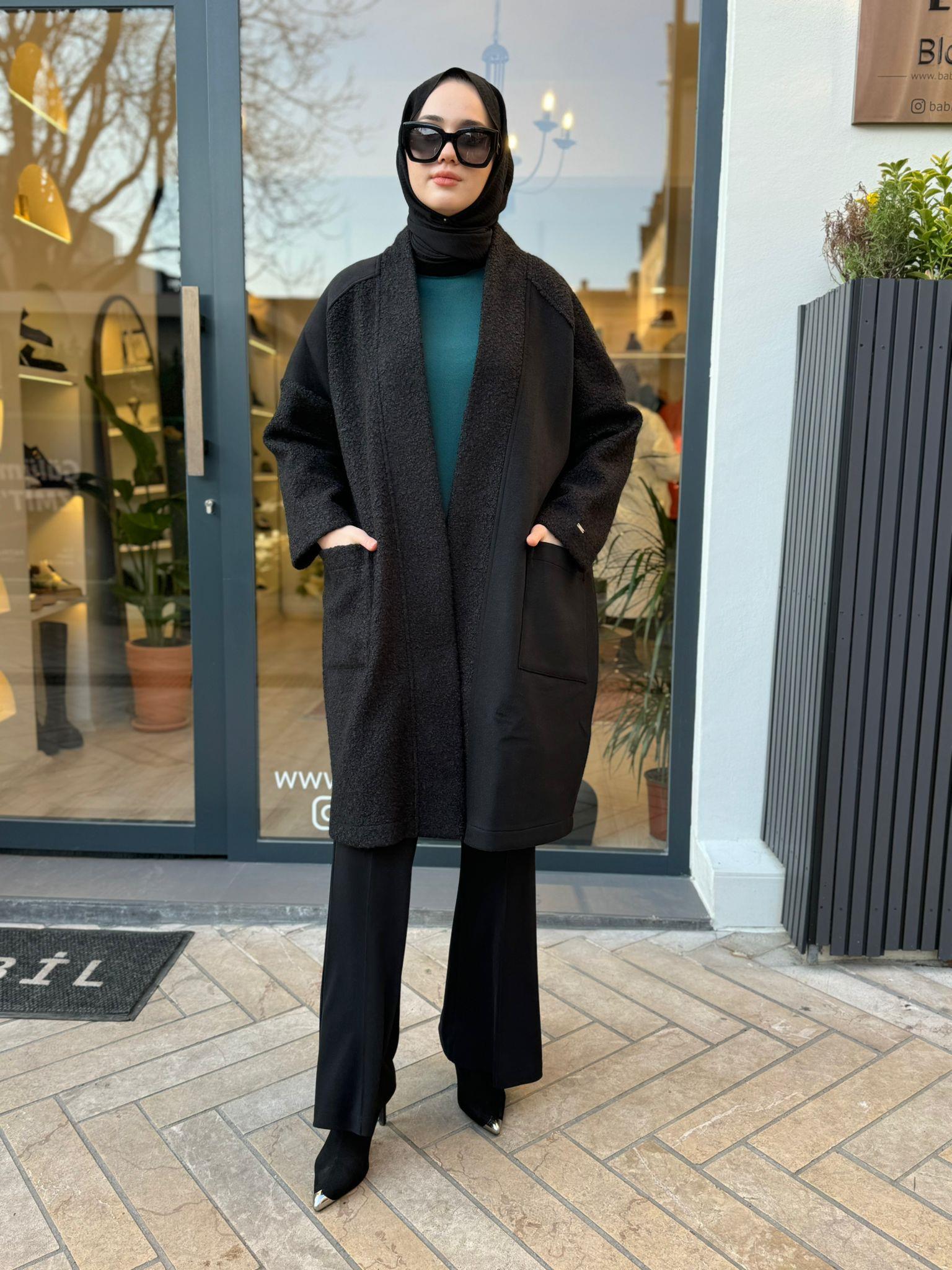 Buklet Ve Kaşmir Patch Kaban Siyah