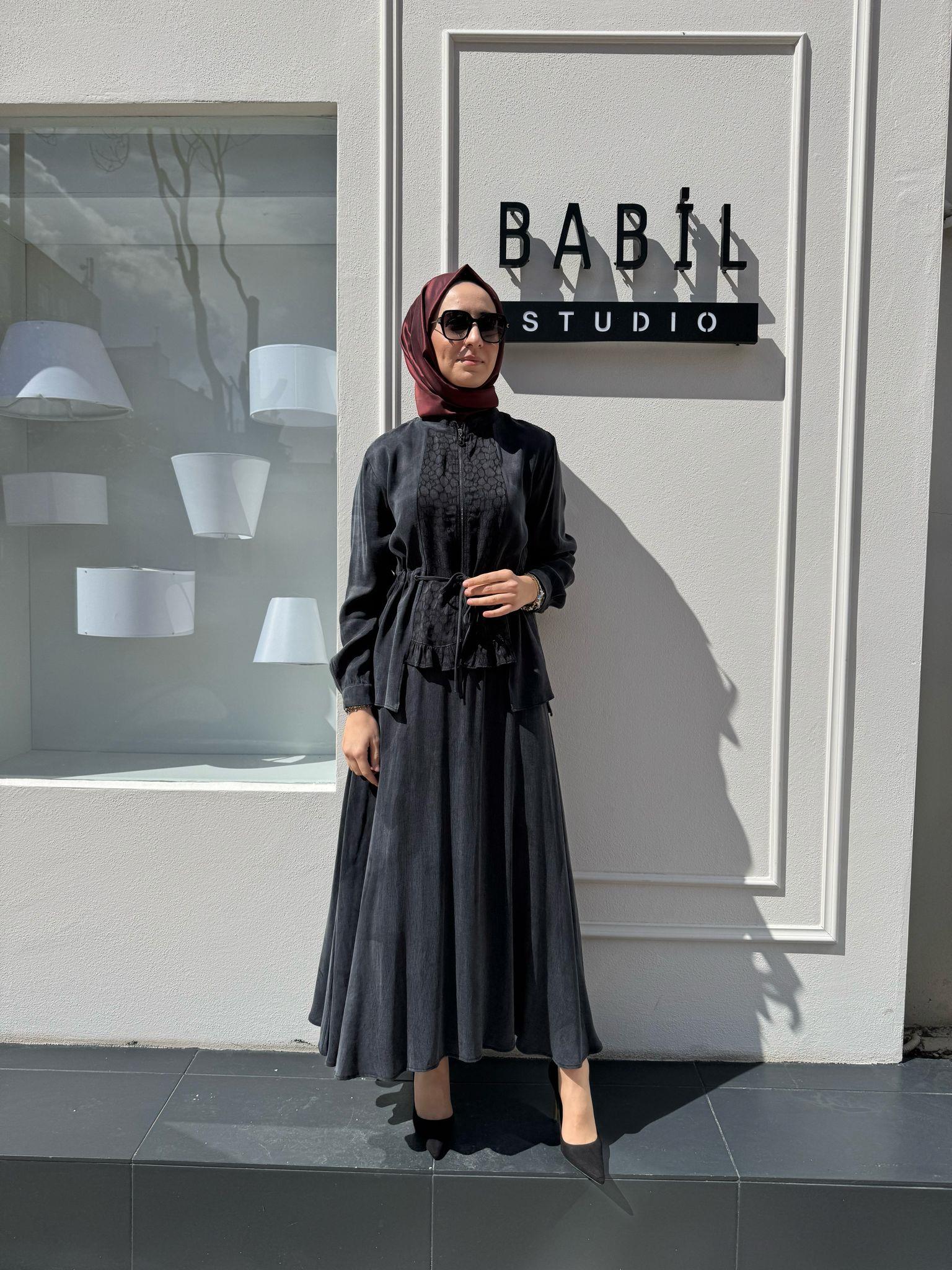 Ceketli Kadın Cupro Etek Takım Siyah