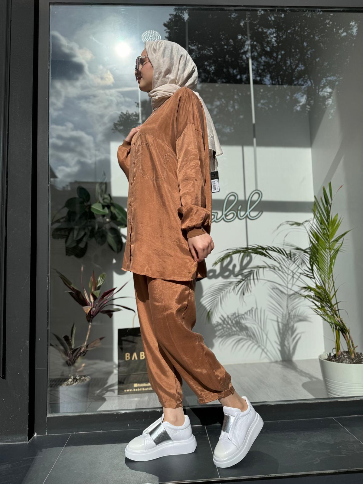 Cupra Kumaş Pantolonlu Kadın Takım Camel