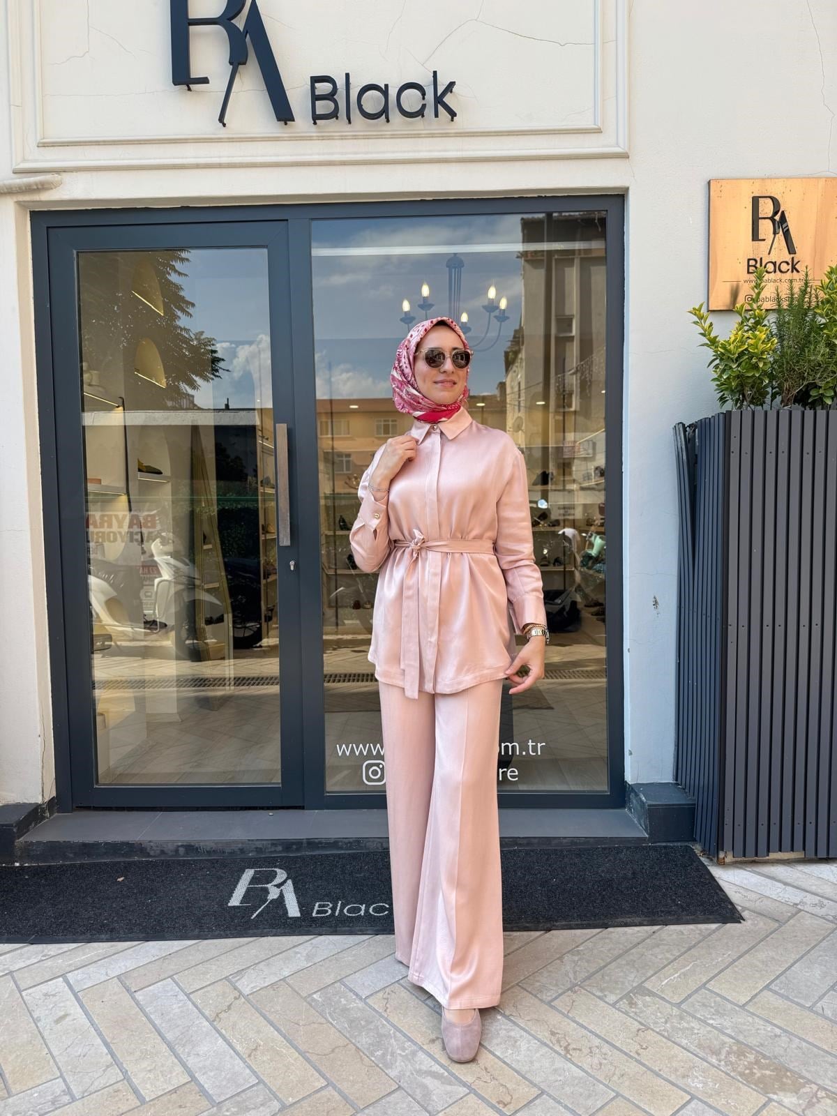 D87 Velar Lyocell Keten Pantolonlu Kadın Takım Pudra Pembe