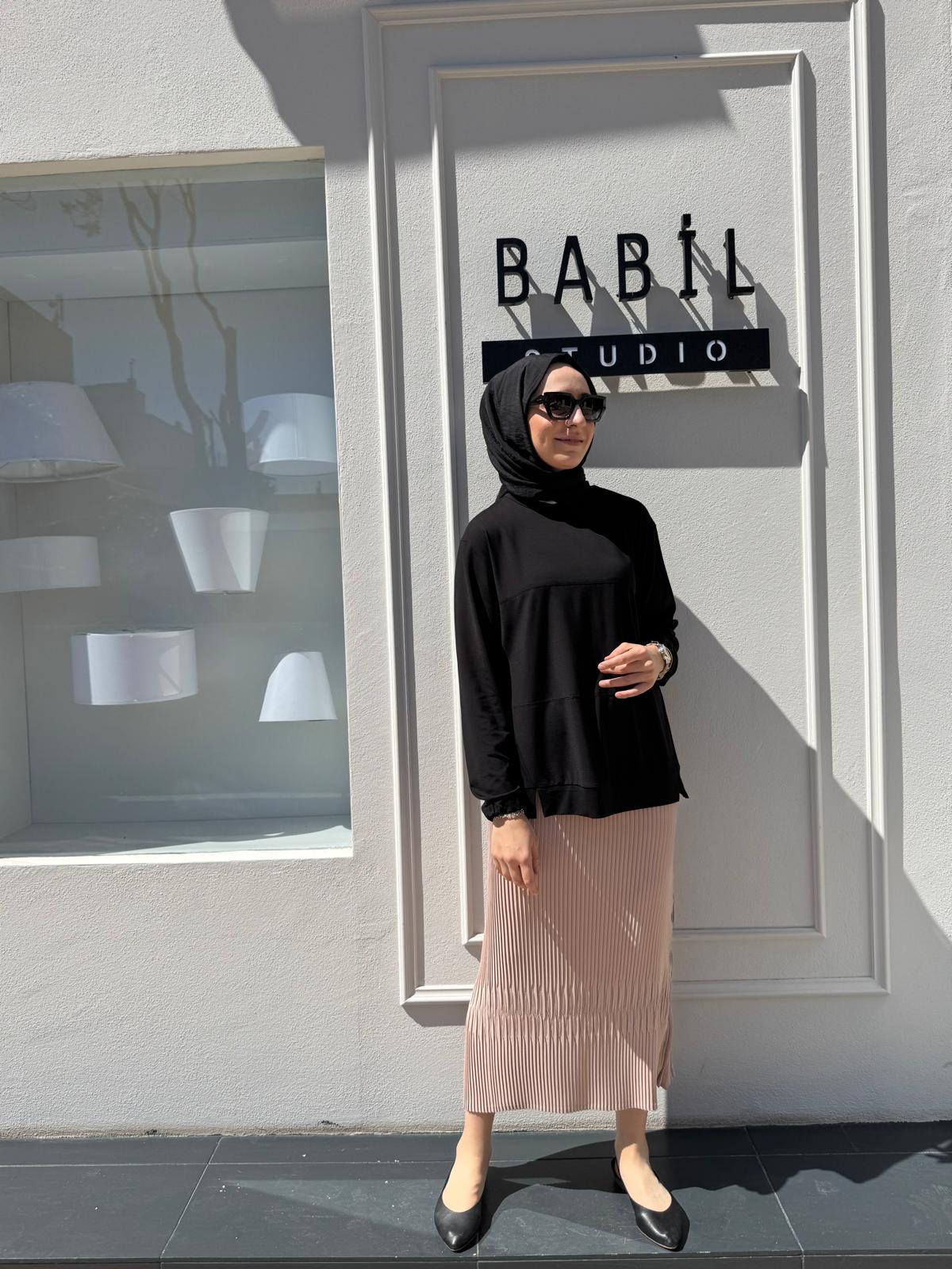 Dikiş Detaylı Kadın Bambu Tunik Siyah