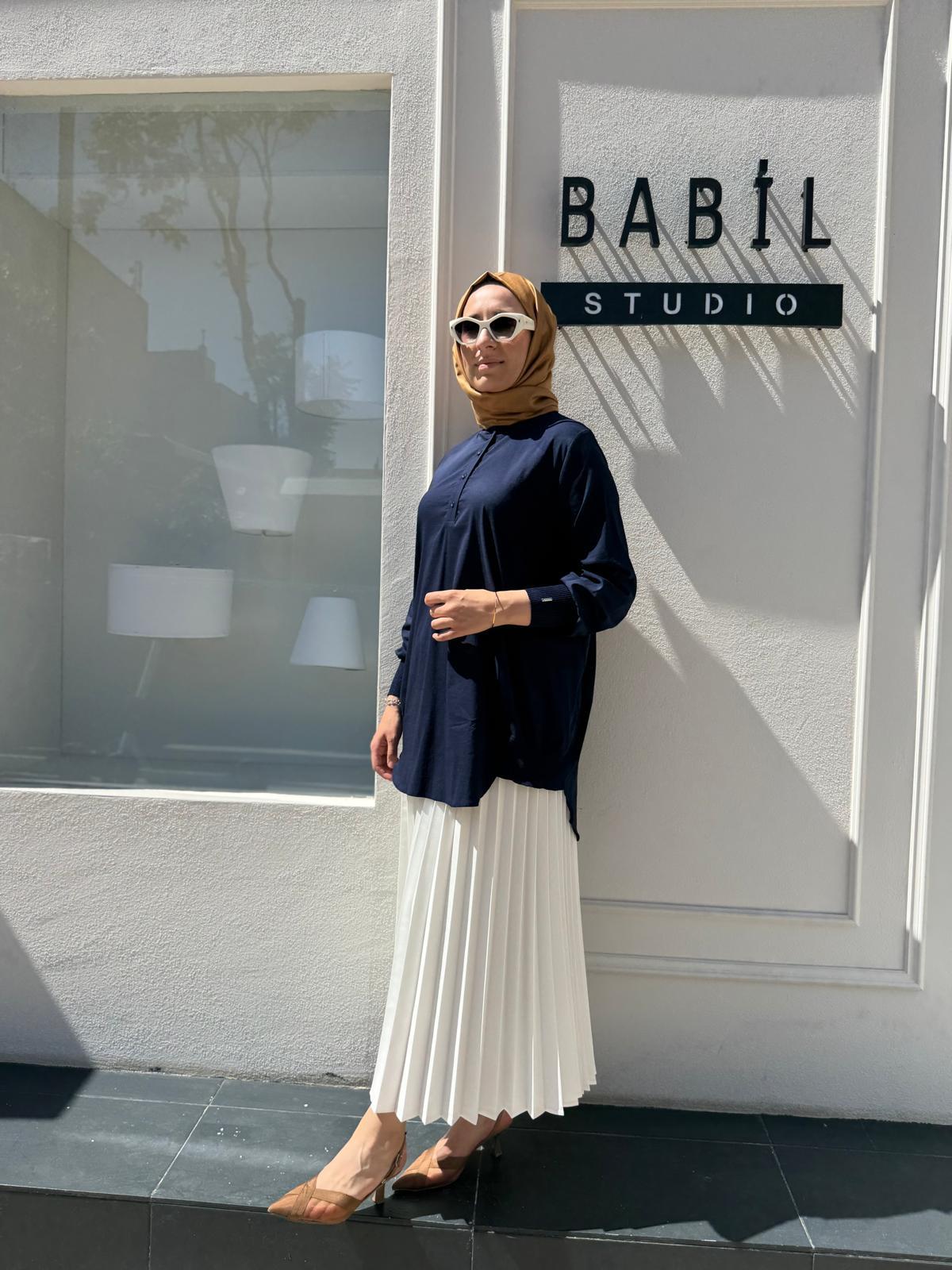 Düğme Detaylı Kadın Tunik Lacivert