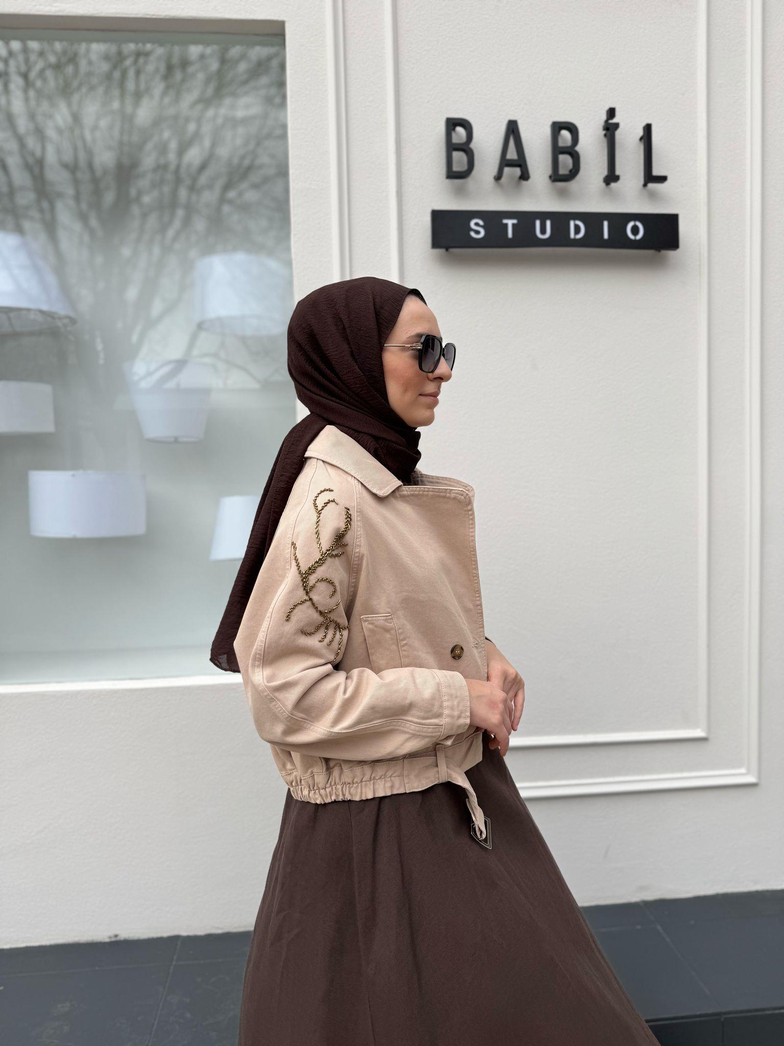 İşleme Detaylı Kadın Naomi Ceket Bej