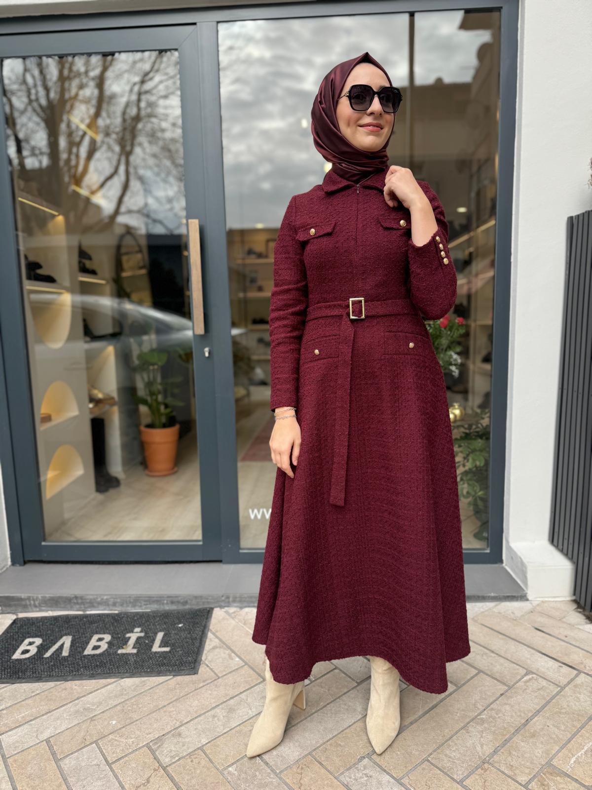 Lady Tüvit Elbise Bordo
