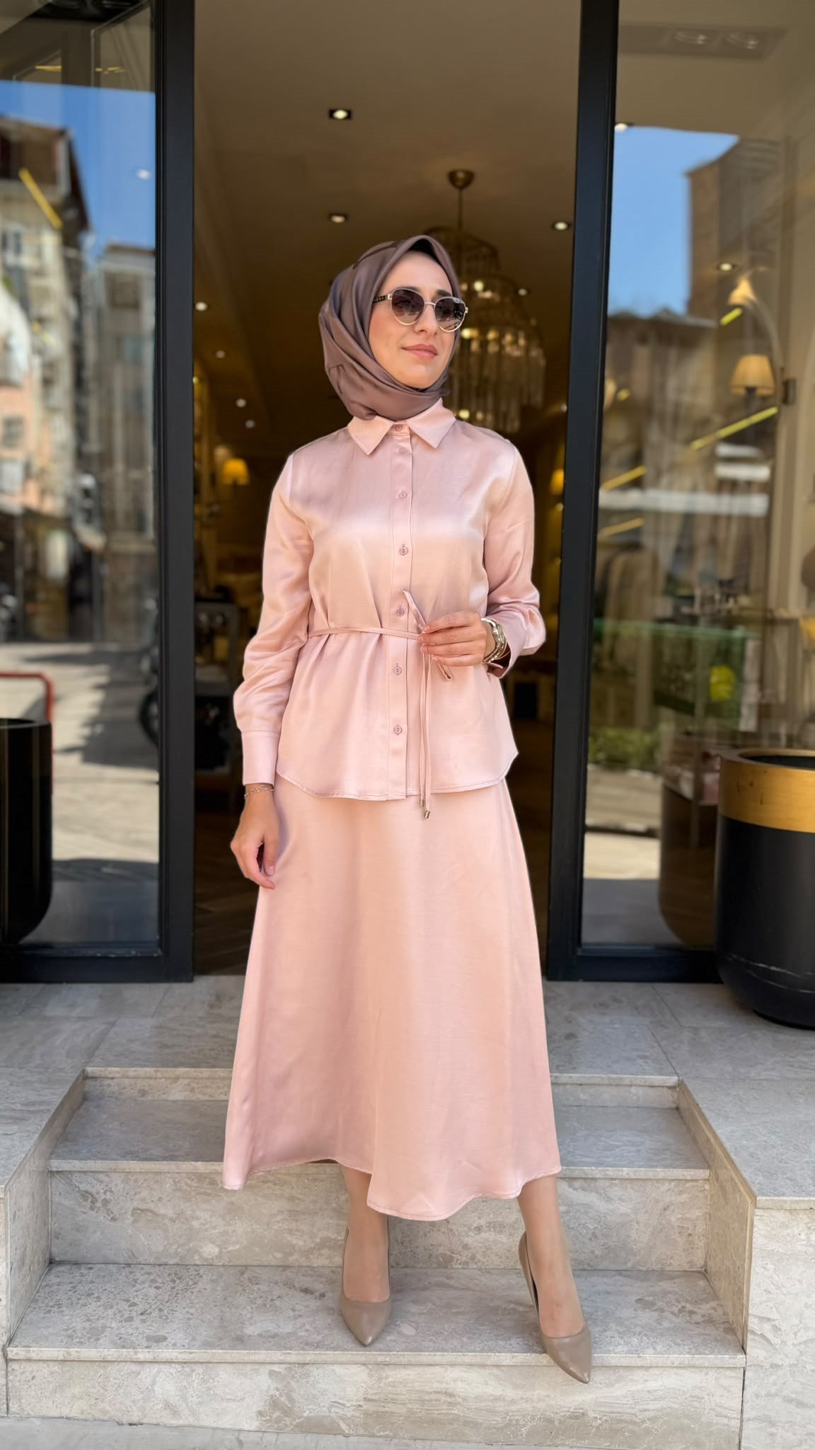 TD26Y05000110 Malina Etekli Kadın Takım Pudra Pembe