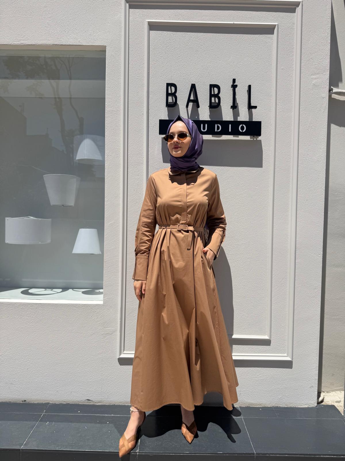 TD4253 Bol Kesim Kadın Basic Elbise Camel