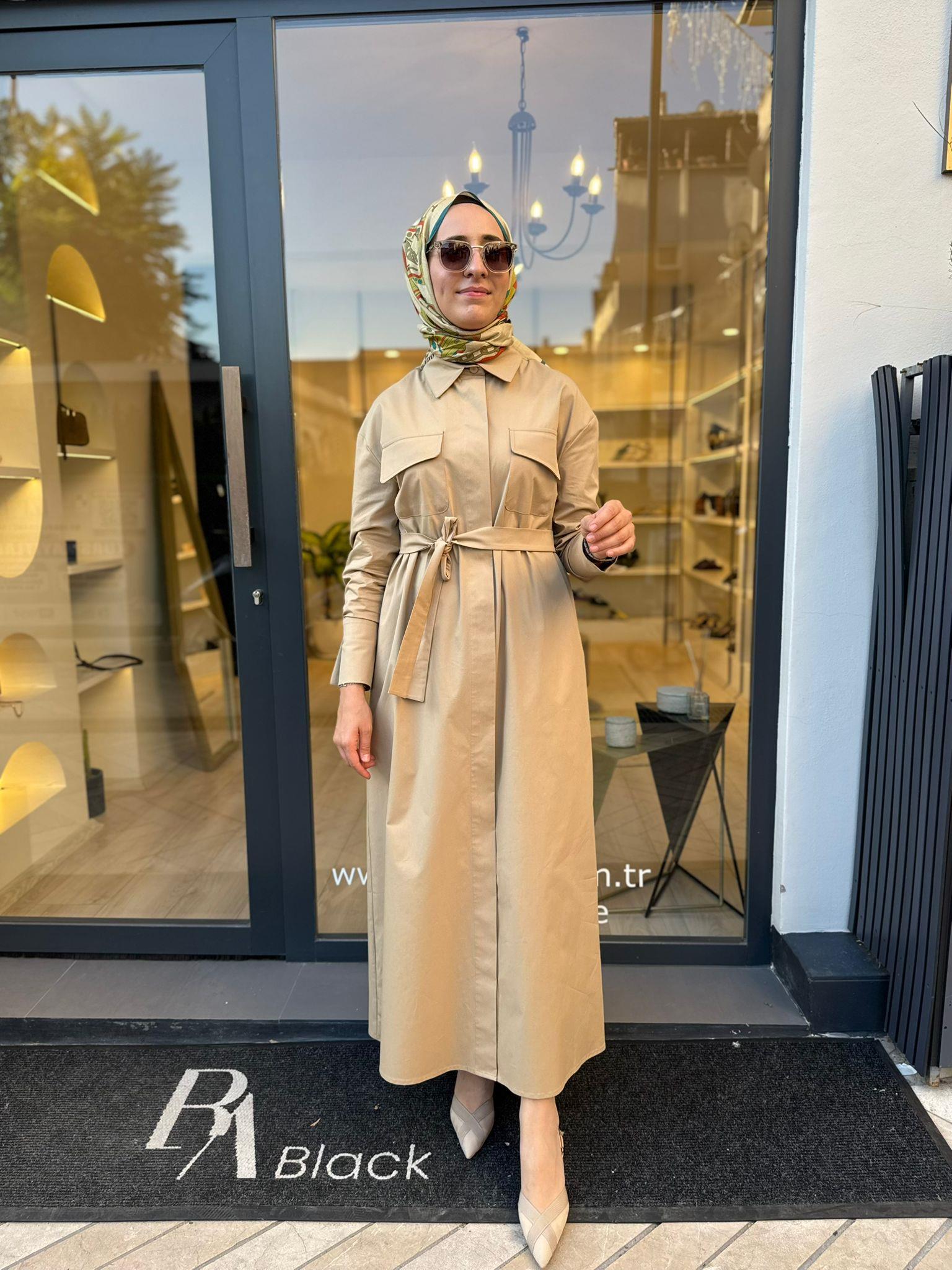TD4516 Nefil Kadın Elbise Camel