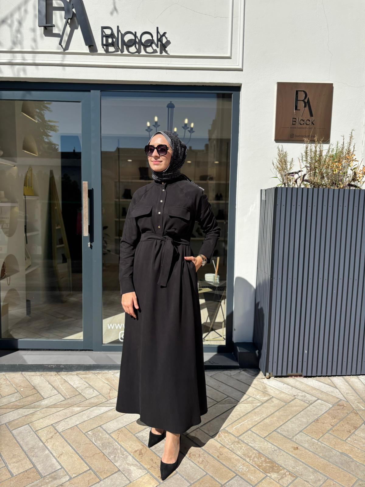 TD4623 Cepli Kadın Elbise Siyah