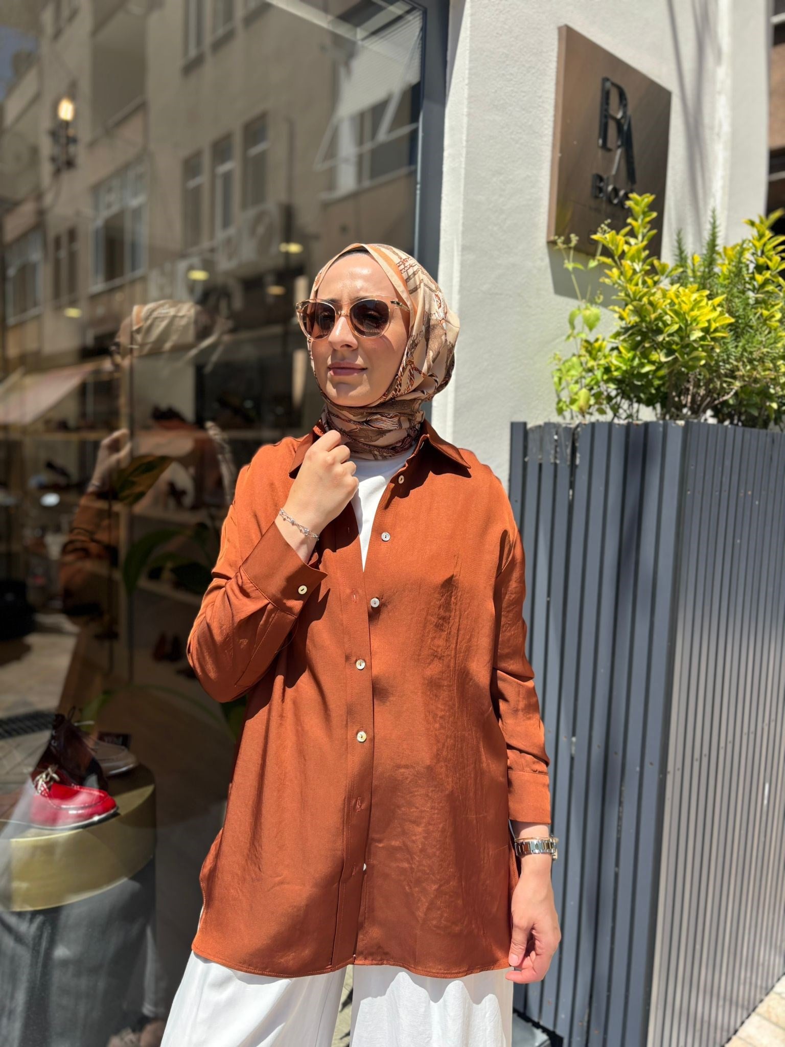 TD4765 Lilac Asetat Kadın Gömlek Kiremit