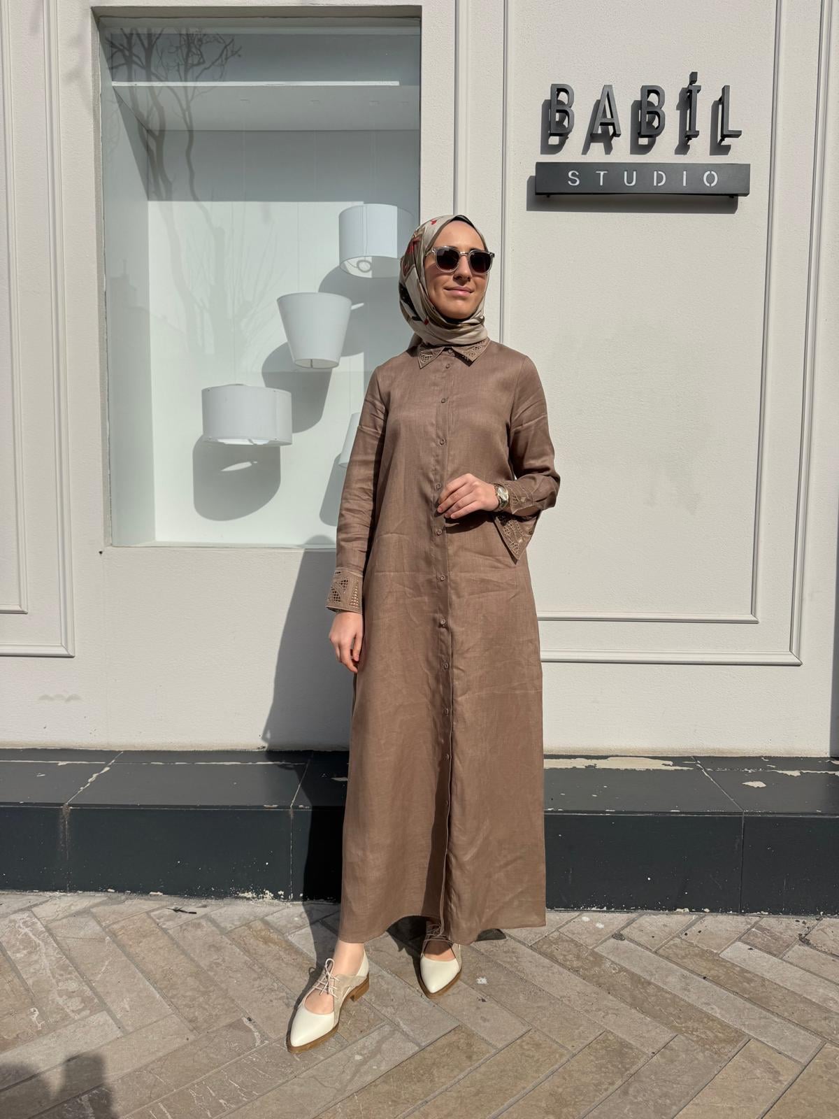 TD4767 Yaka Nakış Detay Kadın Elbise ETUP