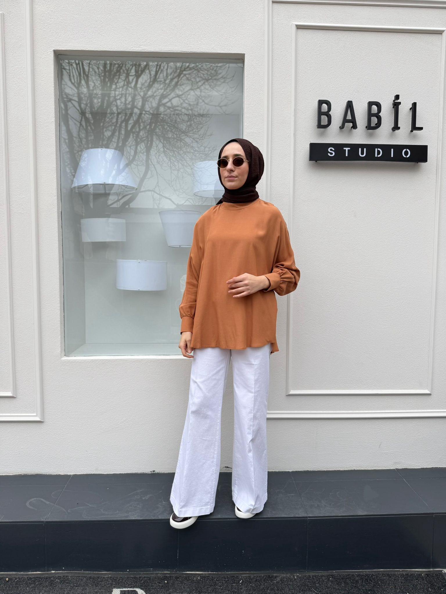 Yarasa Kol Kadın Tunik Camel