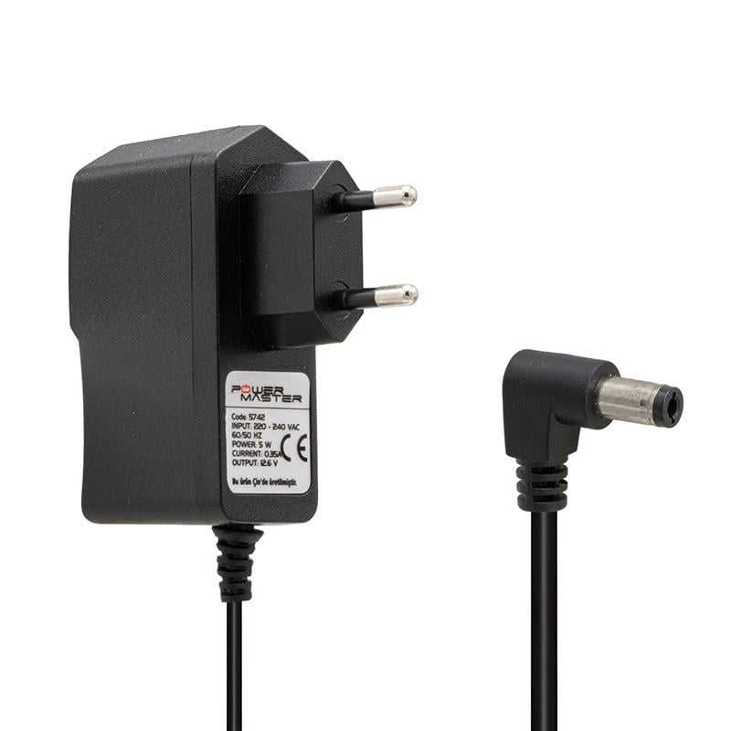 Powermaster PM-5742 12.6 Volt 350 MA 5.5*2.5 Uç Plastik Kasa Priz Tipi Adaptör