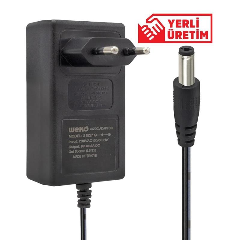 Weko 9 Volt 2 Amper Priz Tipi Plastik Kasa Adaptör 5.5x2.5 Uç Kutusuz