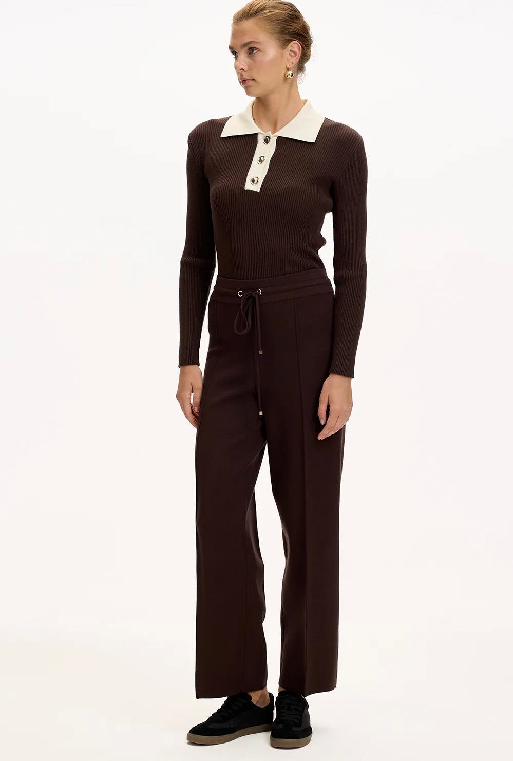 Bağcıklı Regular Triko Siyah Pantolon