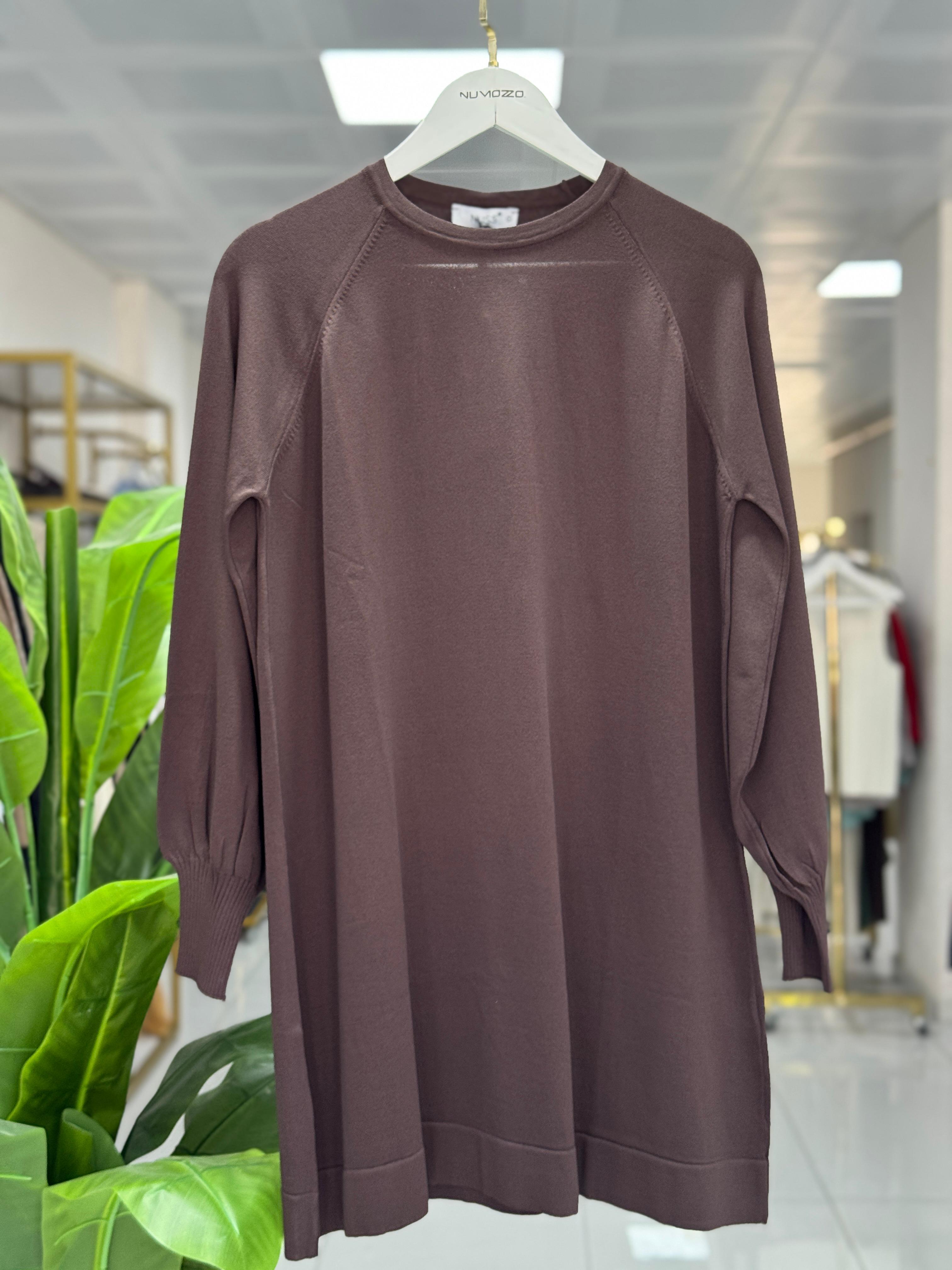 Balon Kol Merserize Tunik Kahverengi