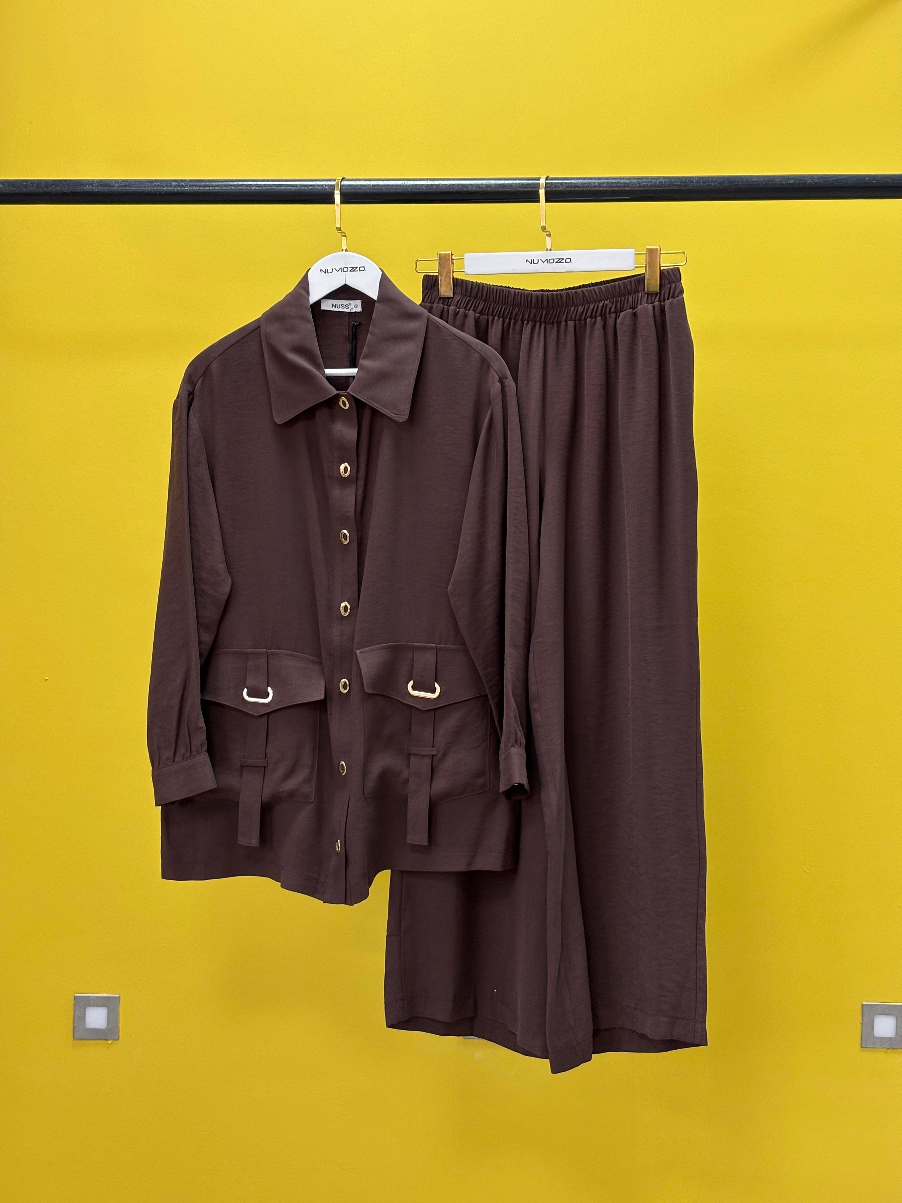 Cep Detaylı Pantolonlu Takım-Bitter