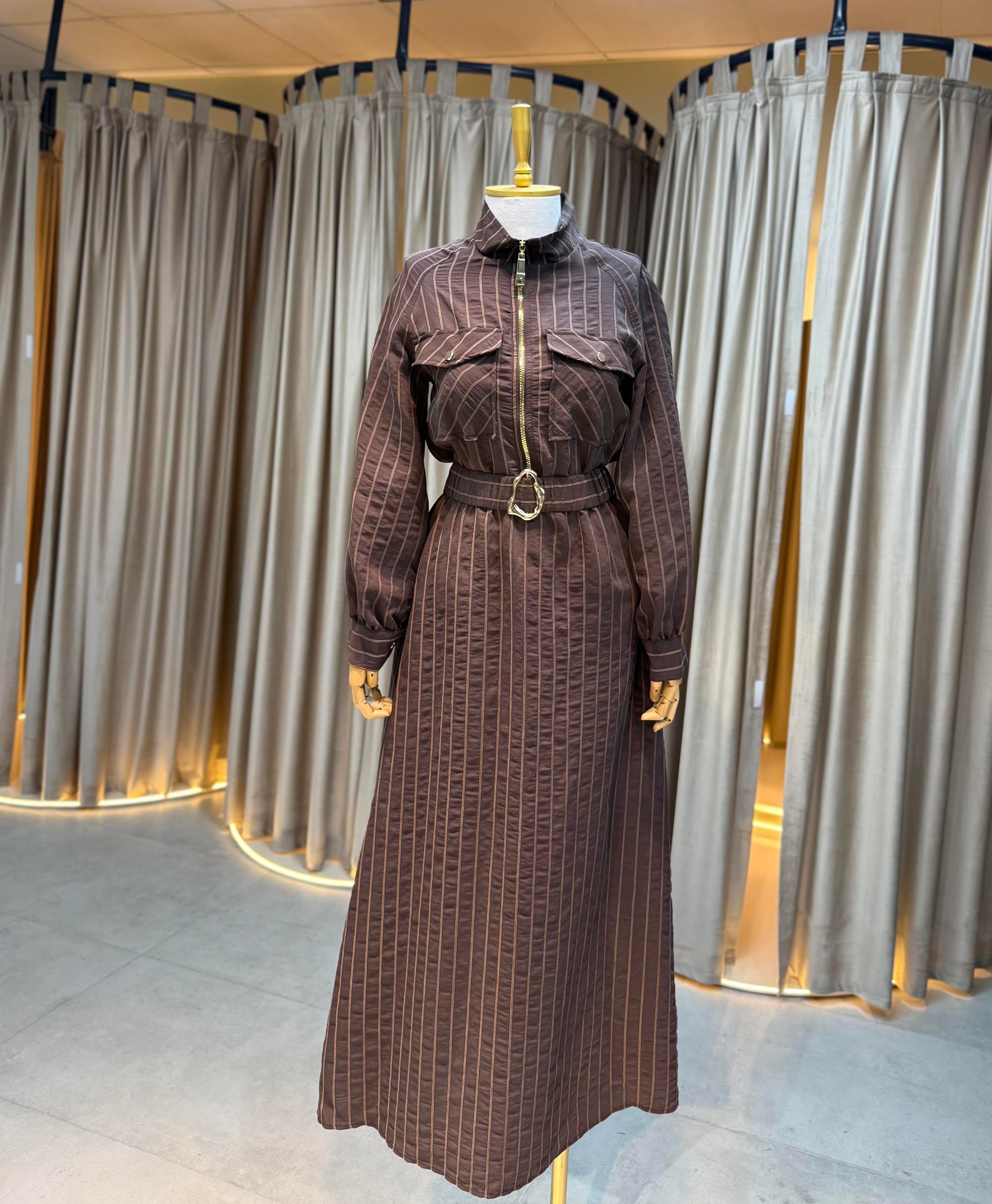 Chic Line Elbise-Kahve