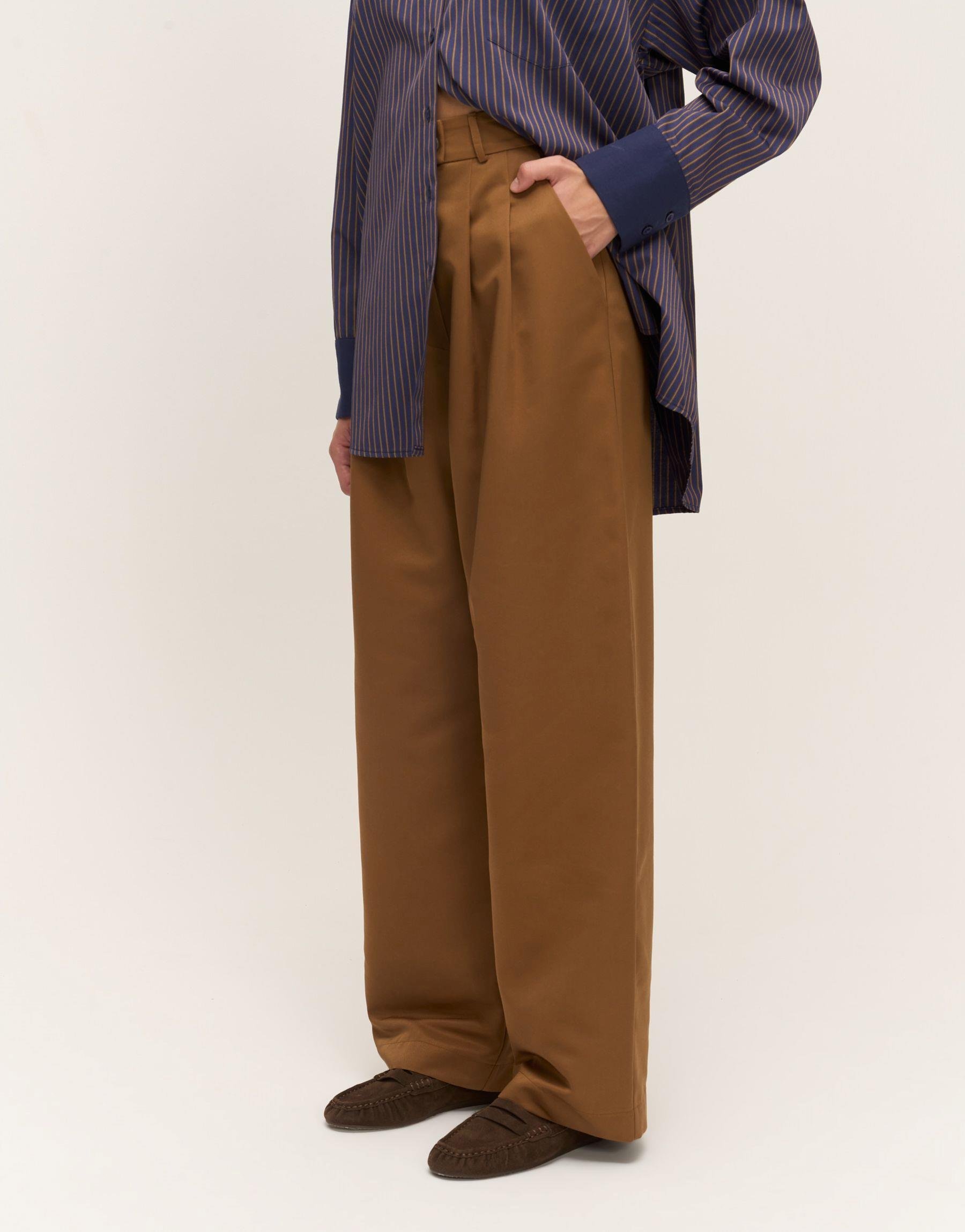 Çift Pileli Kumaş Pantolon Hardal