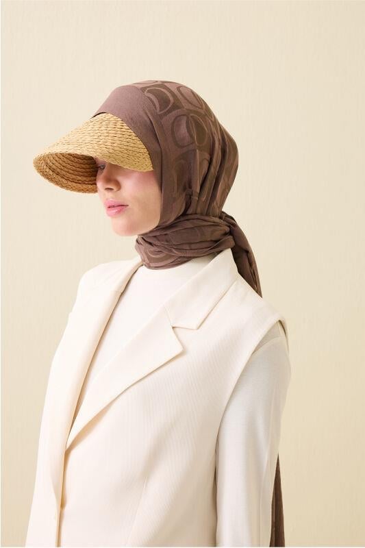 Dama Desen Açık Kahverengi Naia Pamuk Şal 70x200