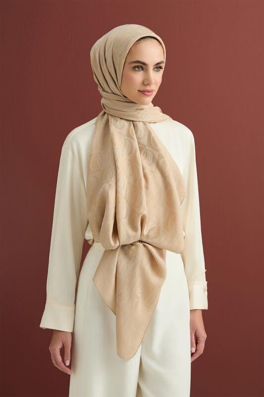 Dama Desen Bej Naia Pamuk Şal 70x200