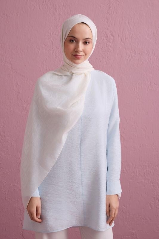 Dama Desen Beyaz Naia Pamuk Şal 