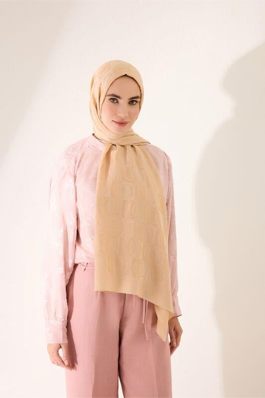 Dama Desen Camel Naia Pamuk Şal 70x200