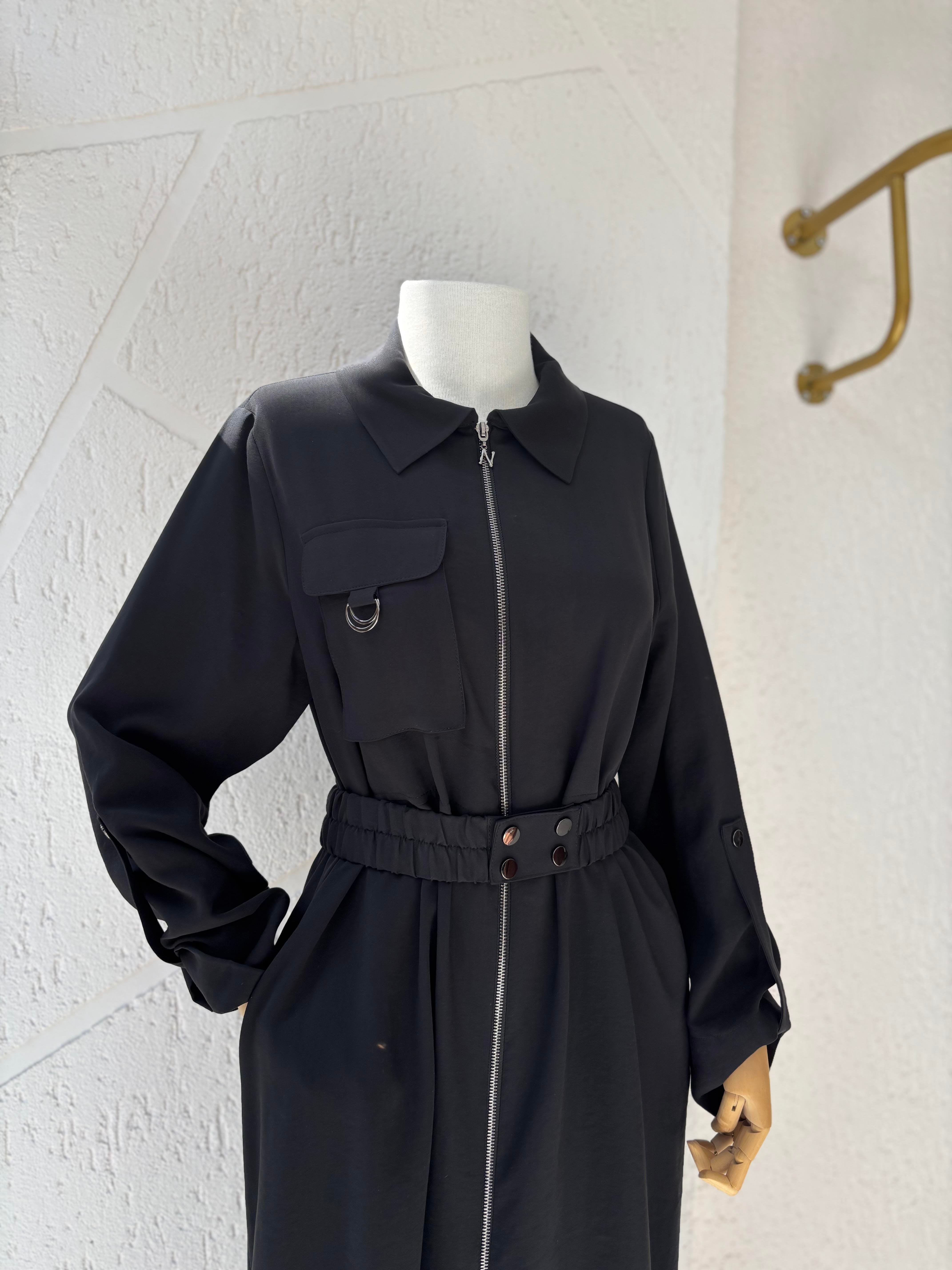 Fermuar Detay Elbise Siyah