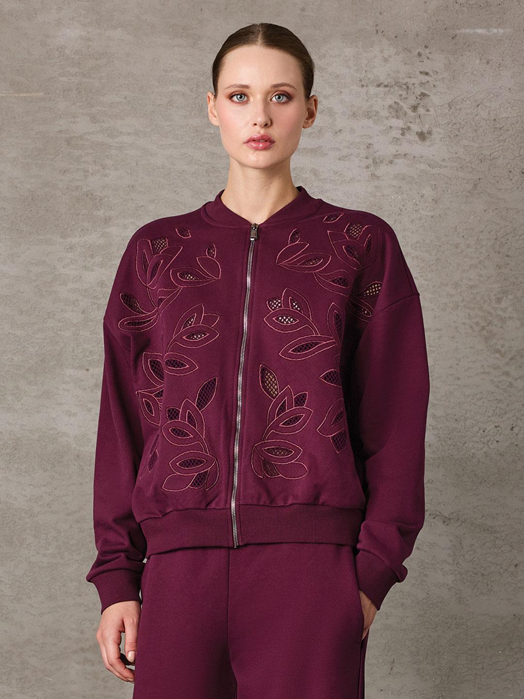 İŞLEMELİ BOMBER SWEATSHİRT