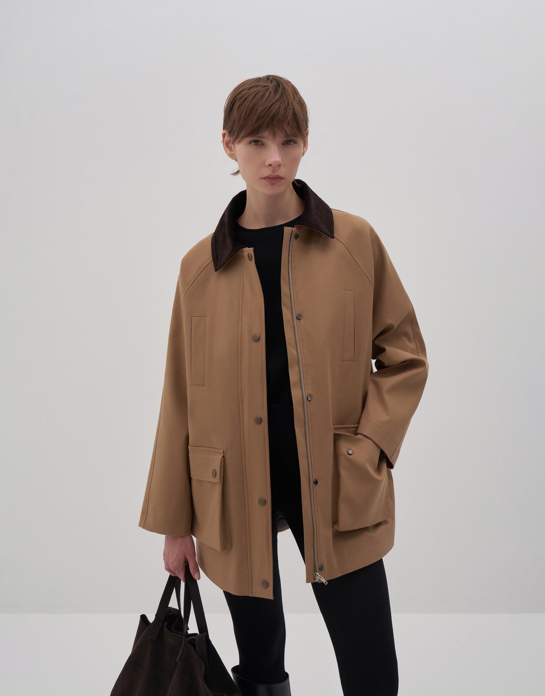 KK Design Cep Detaylı Kadife Yaka Parka Camel