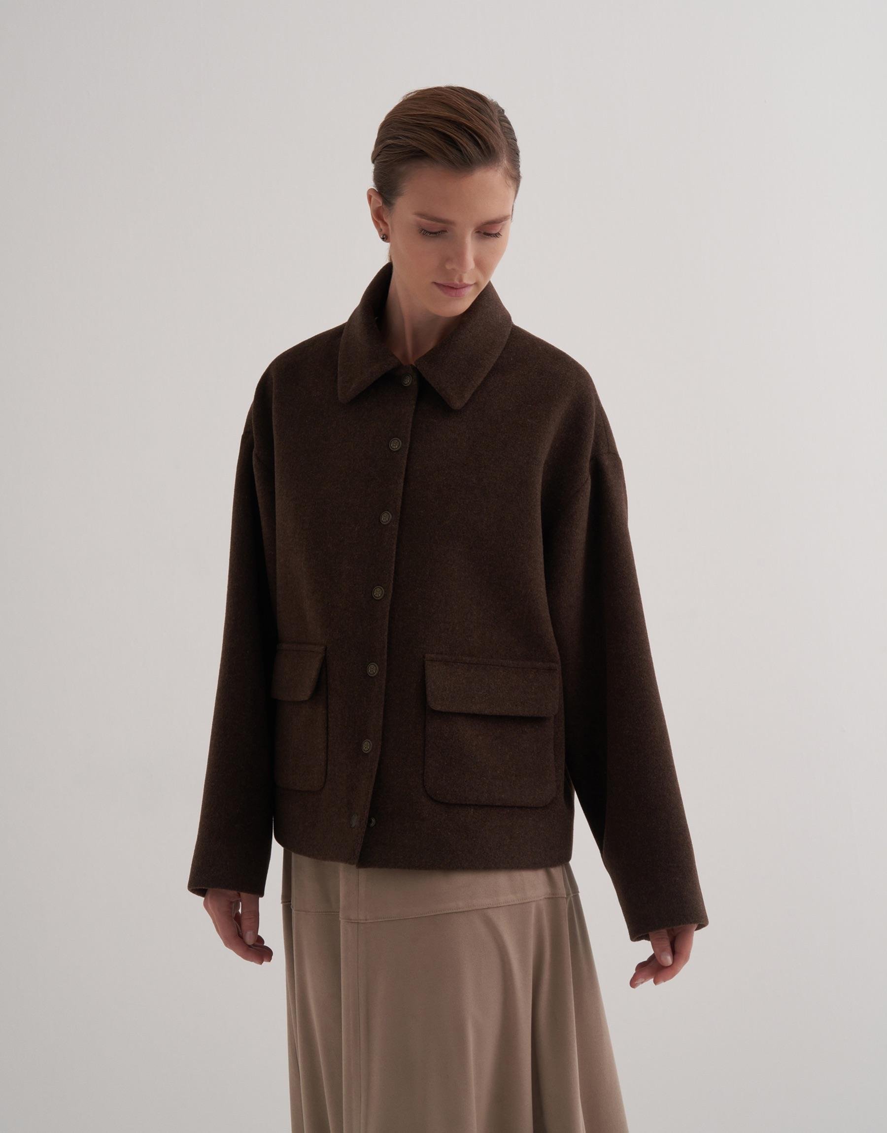 KK Design Cepli Kısa Yün Karışımlı Kaban Kahverengi