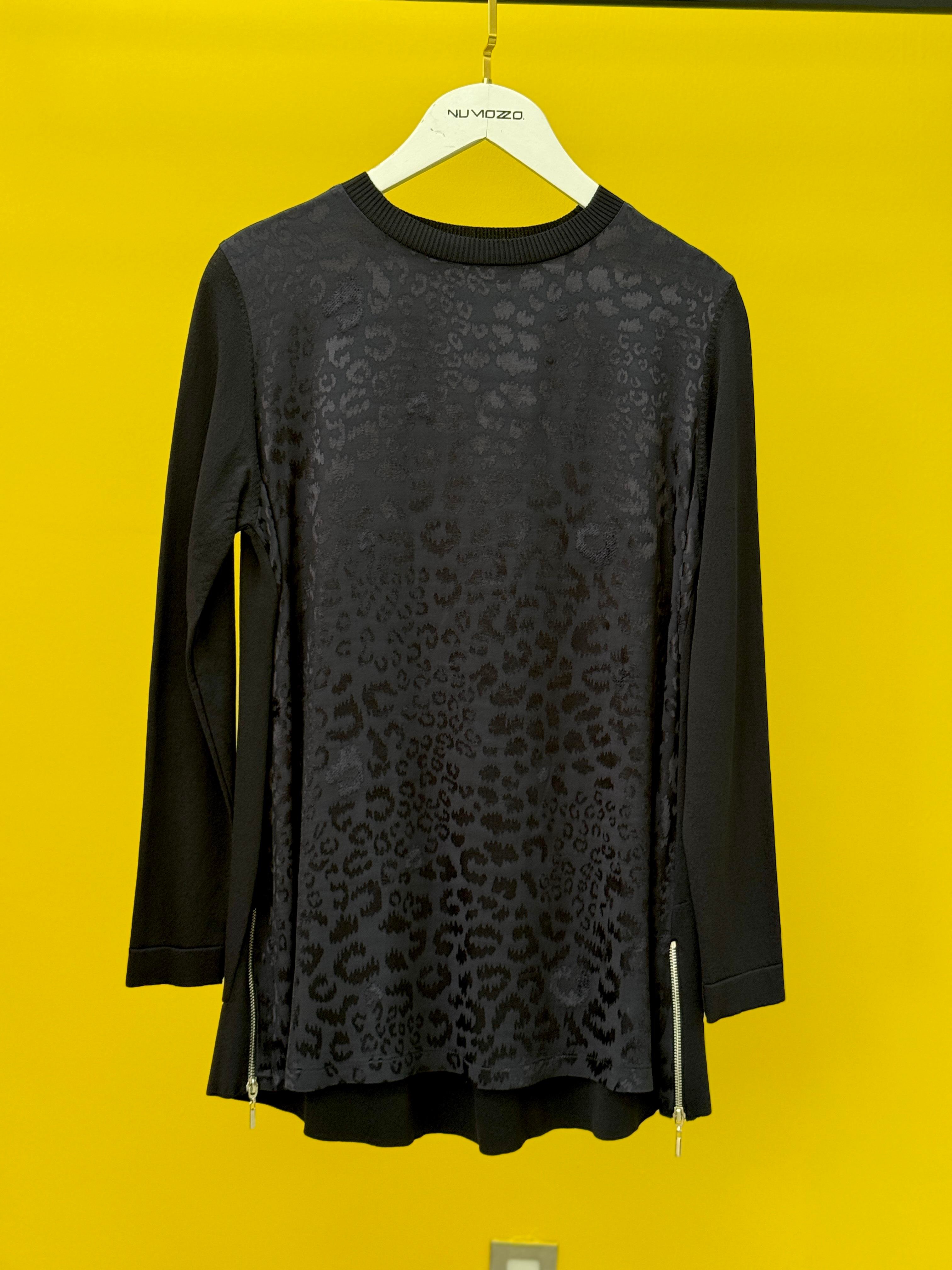 Leopar Desen Fermuarlı Tunik Siyah