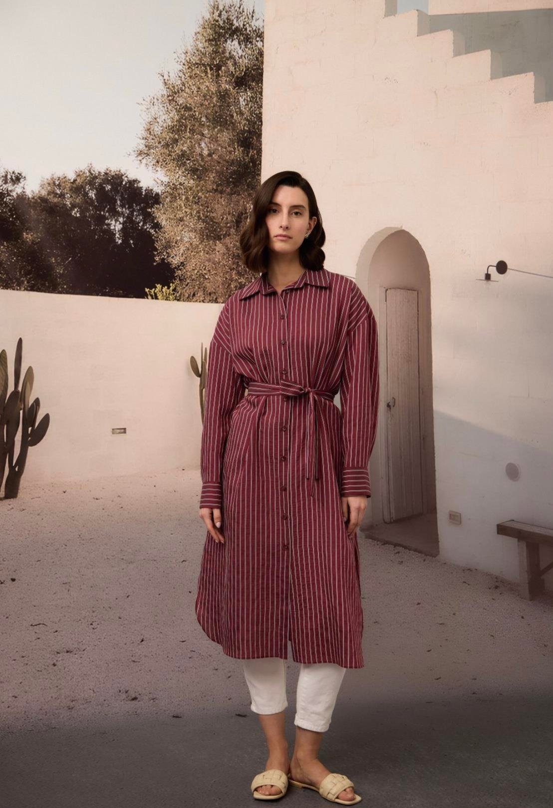 MerWish Mono Uzun Gömlek Bordo