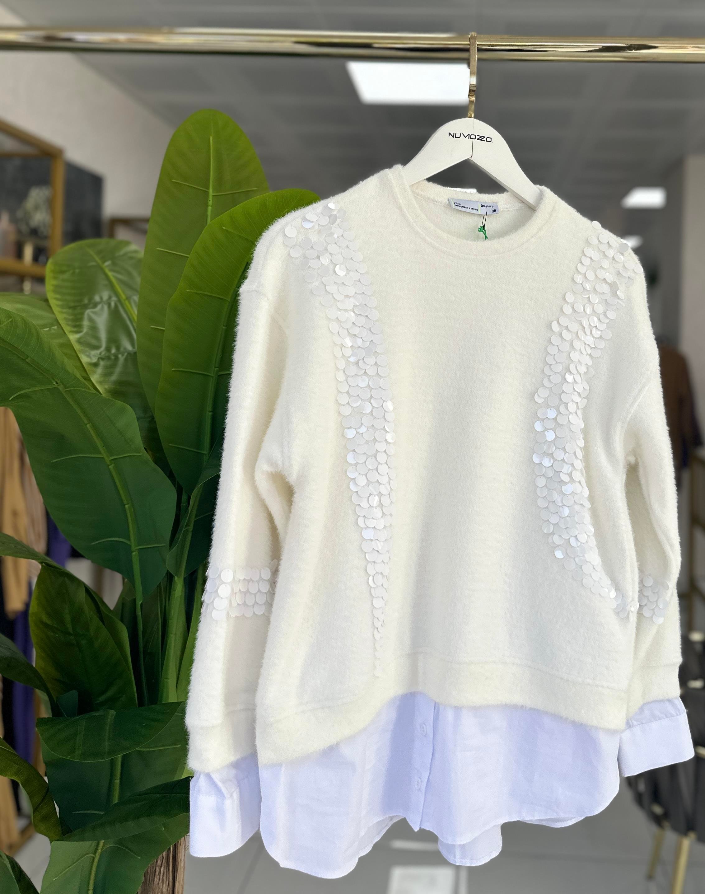 Missemramiss Pullu Gömlek Garni Angora Tunik Ekru