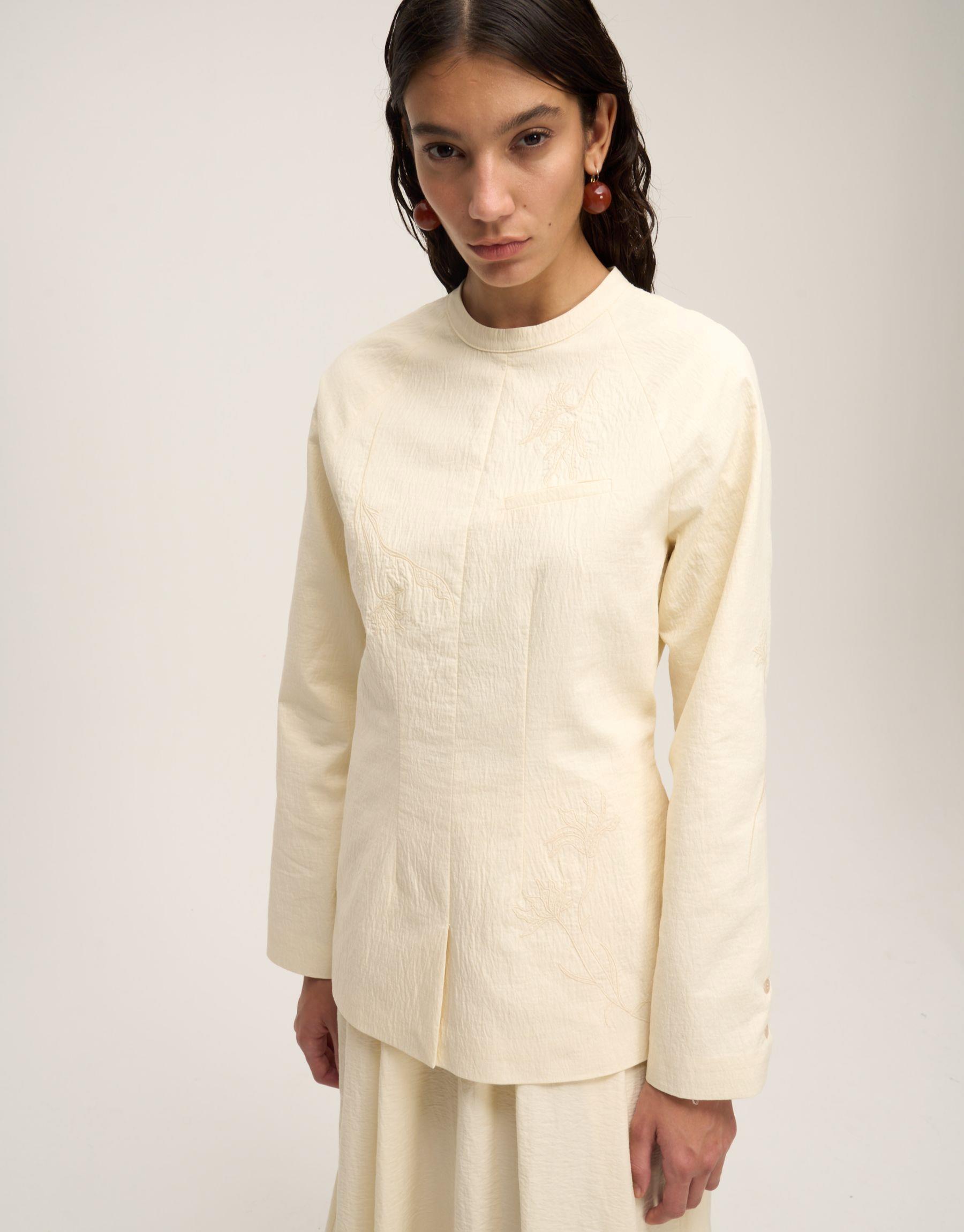 Nakış Detaylı Fit Bluz Ekru