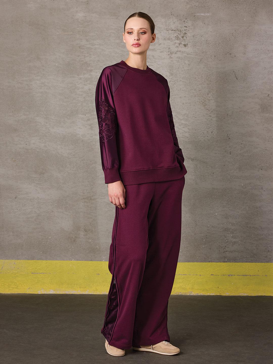 NAKIŞ DETAYLI SWEATSHİRT-MÜRDÜM