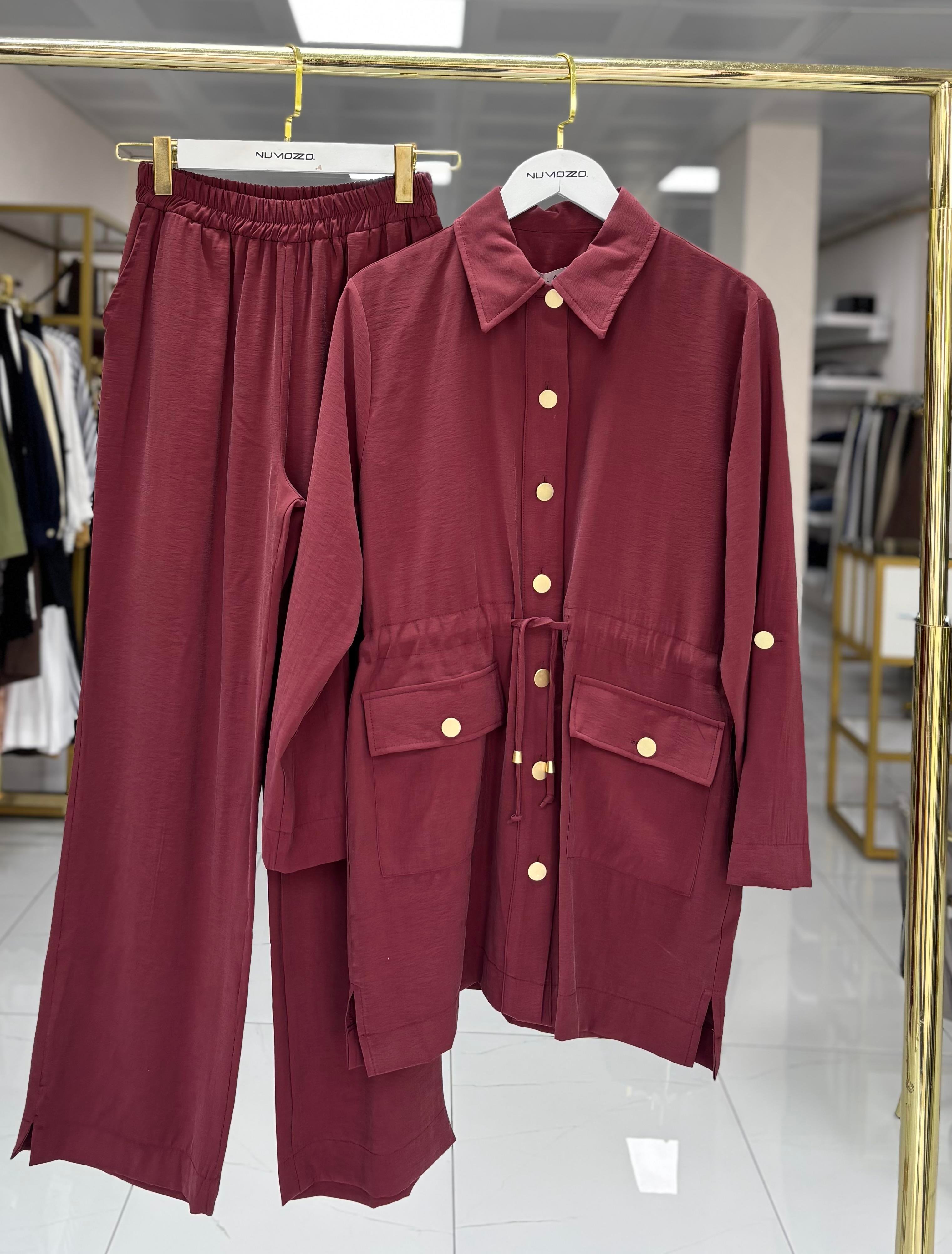 New Adrian Pantolonlu Takım Bordo