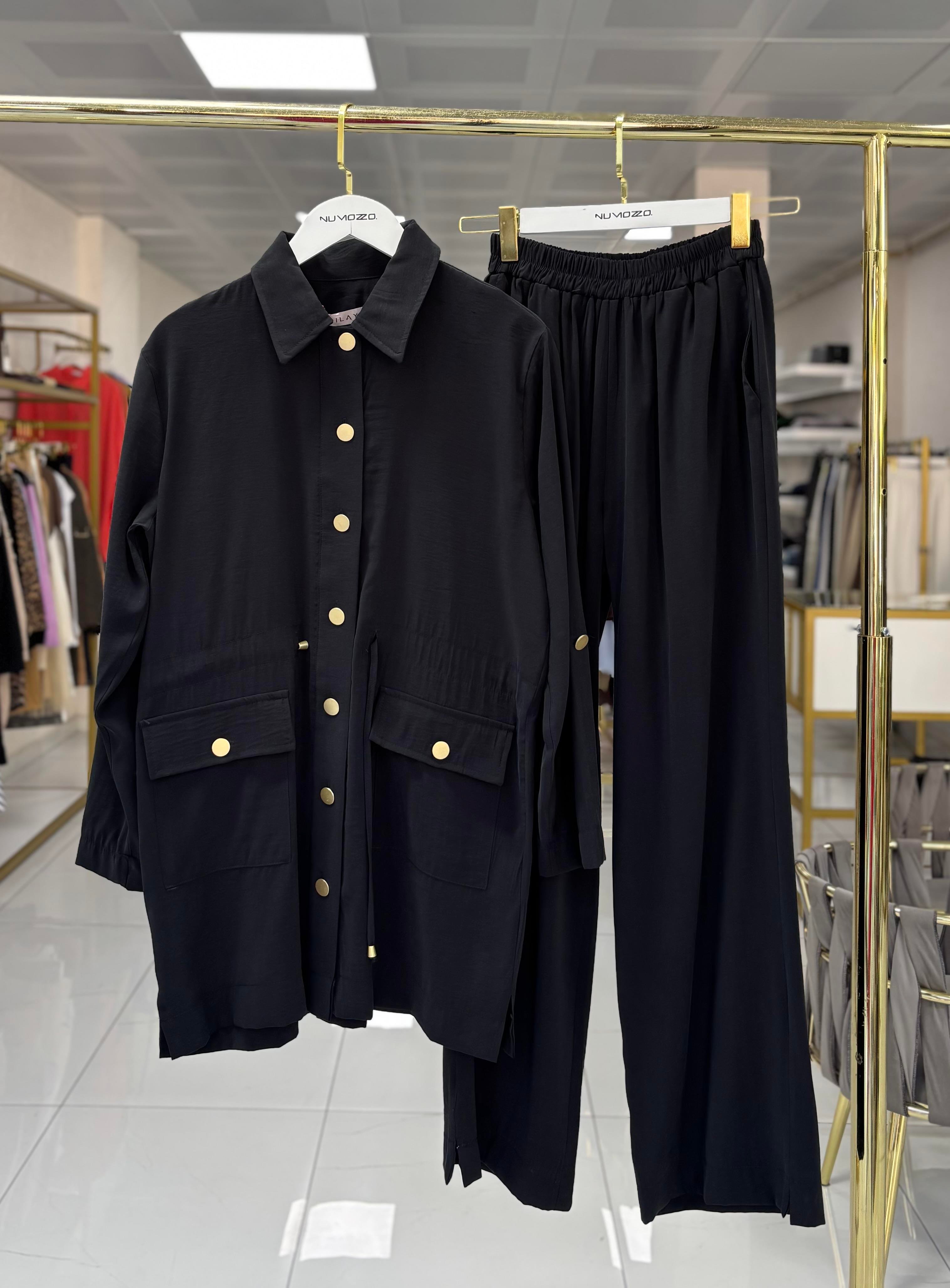 New Adrian Pantolonlu Takım Siyah