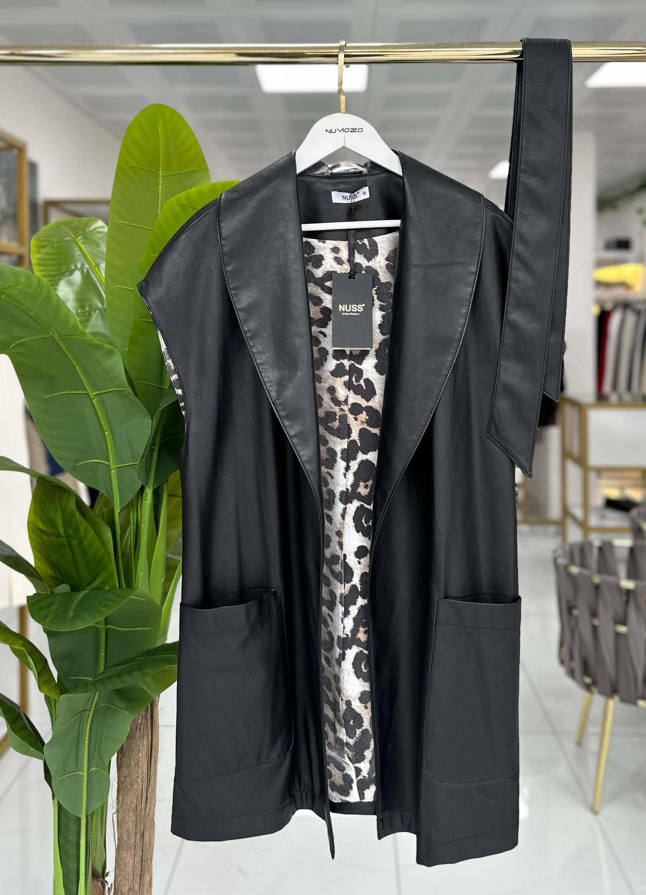 Nuss Deri Yelek Siyah