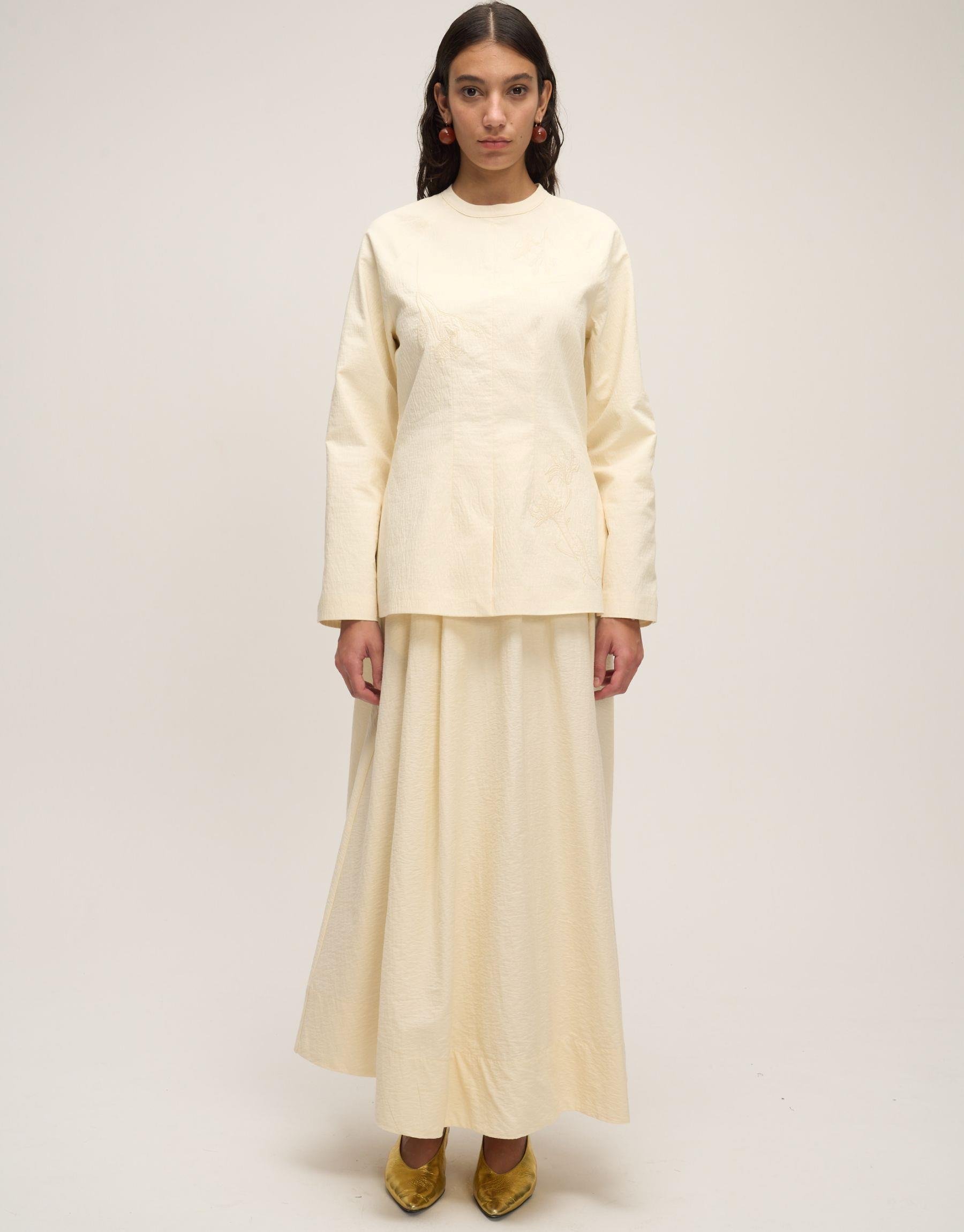 Pileli Crush Etek Ekru