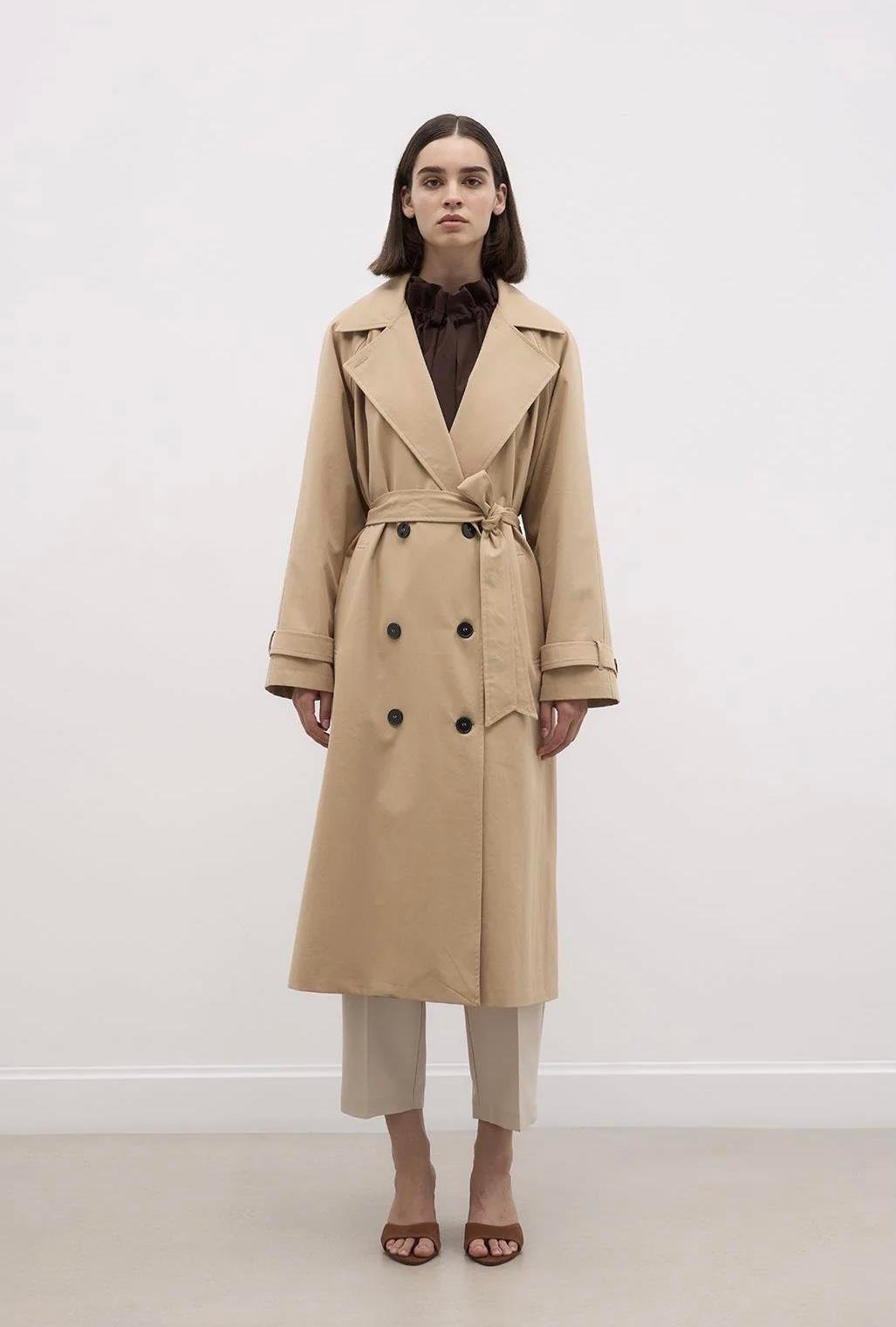 Premium Yakalı Uzun Trençkot Camel