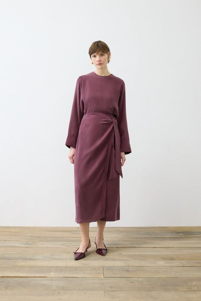 PRİME TAŞLANMIŞ İPEK KRUVAZE ETEK TAKIM BORDO