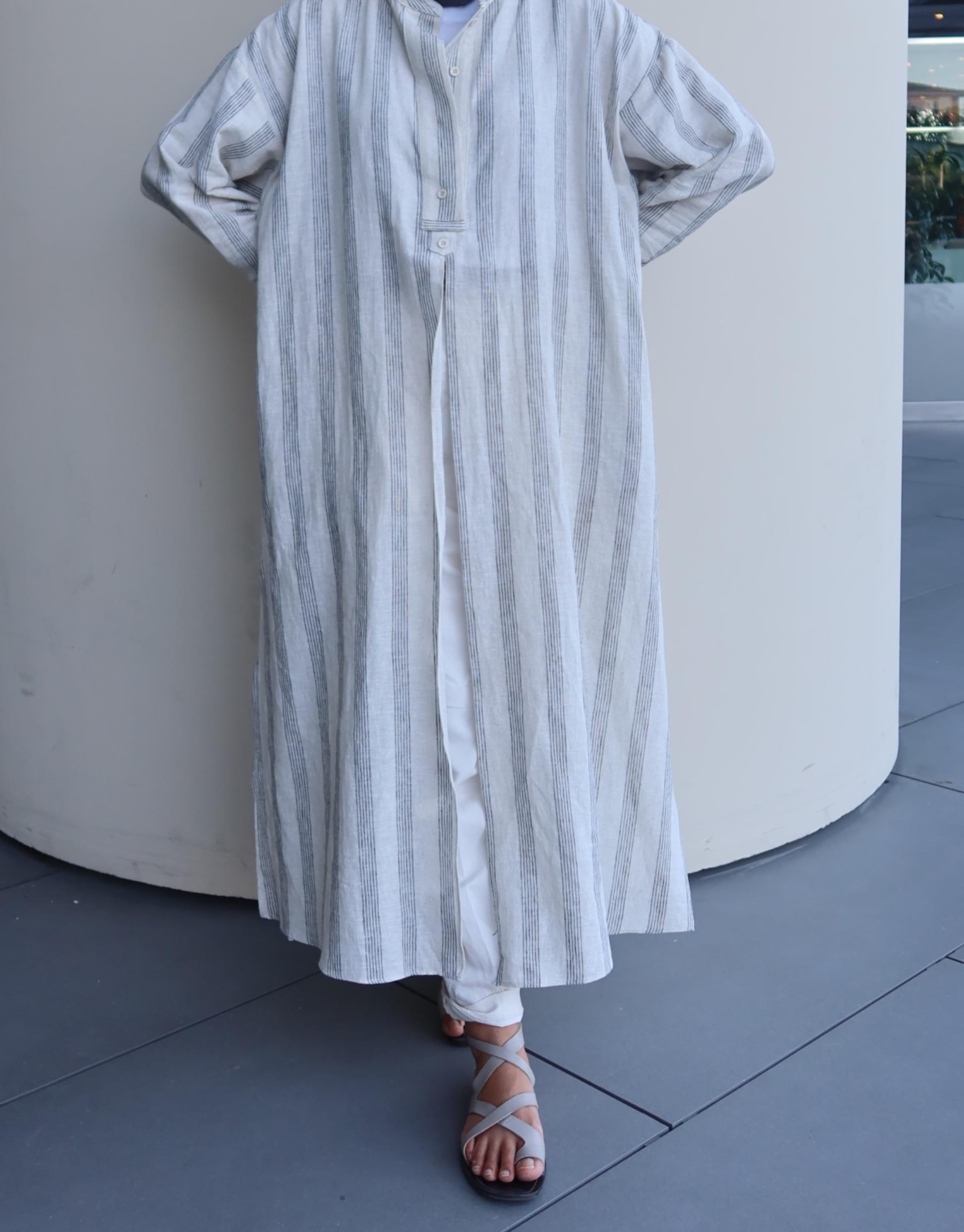 QOOQ Liva Tunik Ekru çizgili